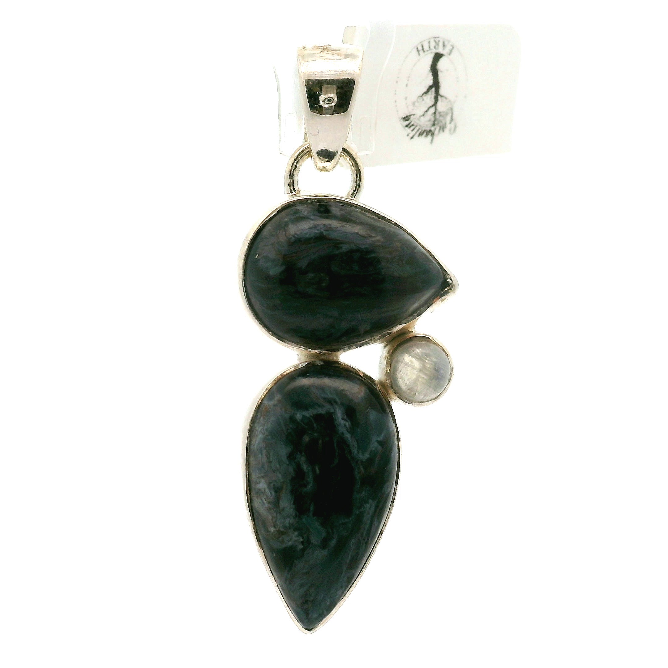 Pietersite with Moonstone Pendant .925 Silver for Intuition, Transformation and Willpower