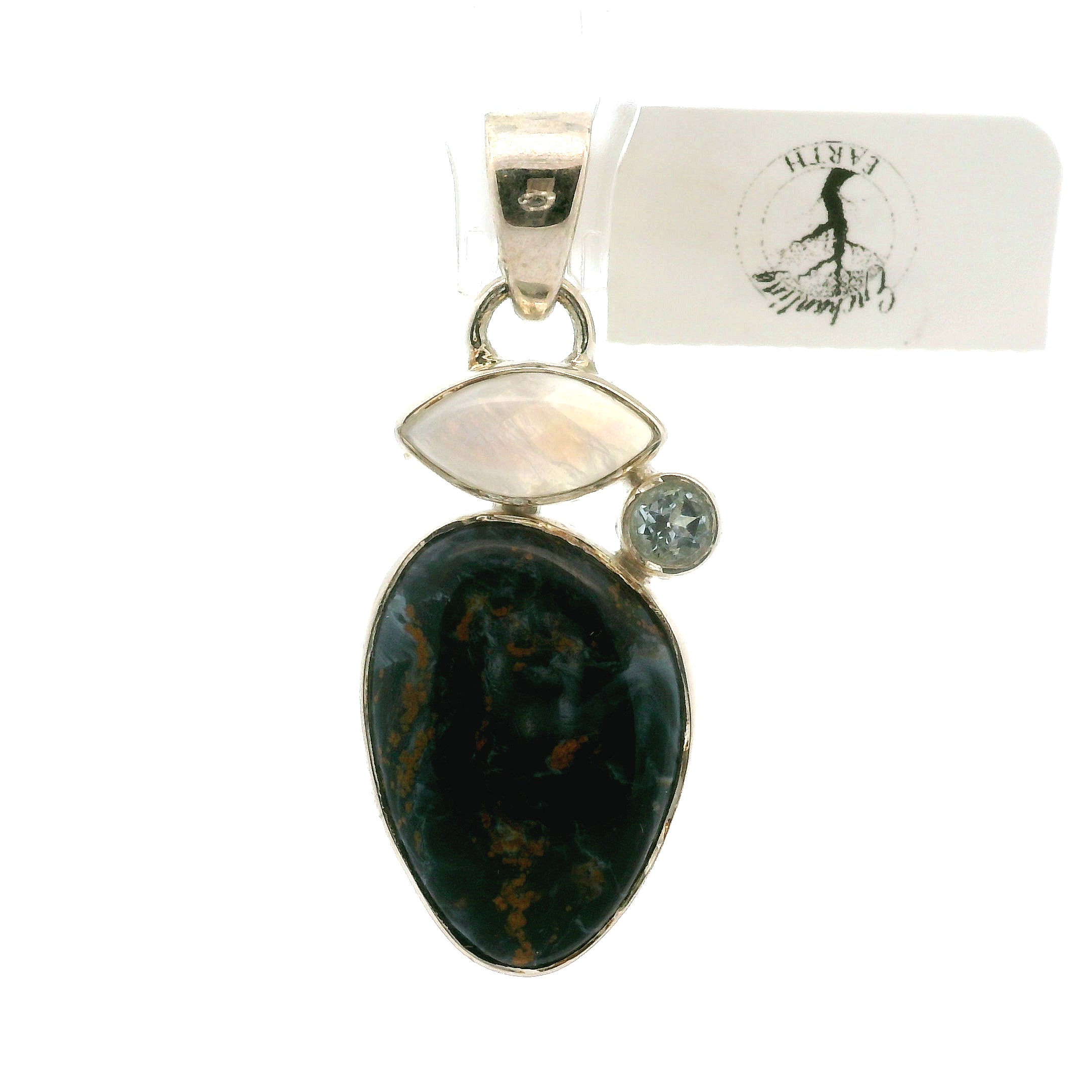 Pietersite with Moonstone Pendant .925 Silver for Intuition, Transformation and Willpower
