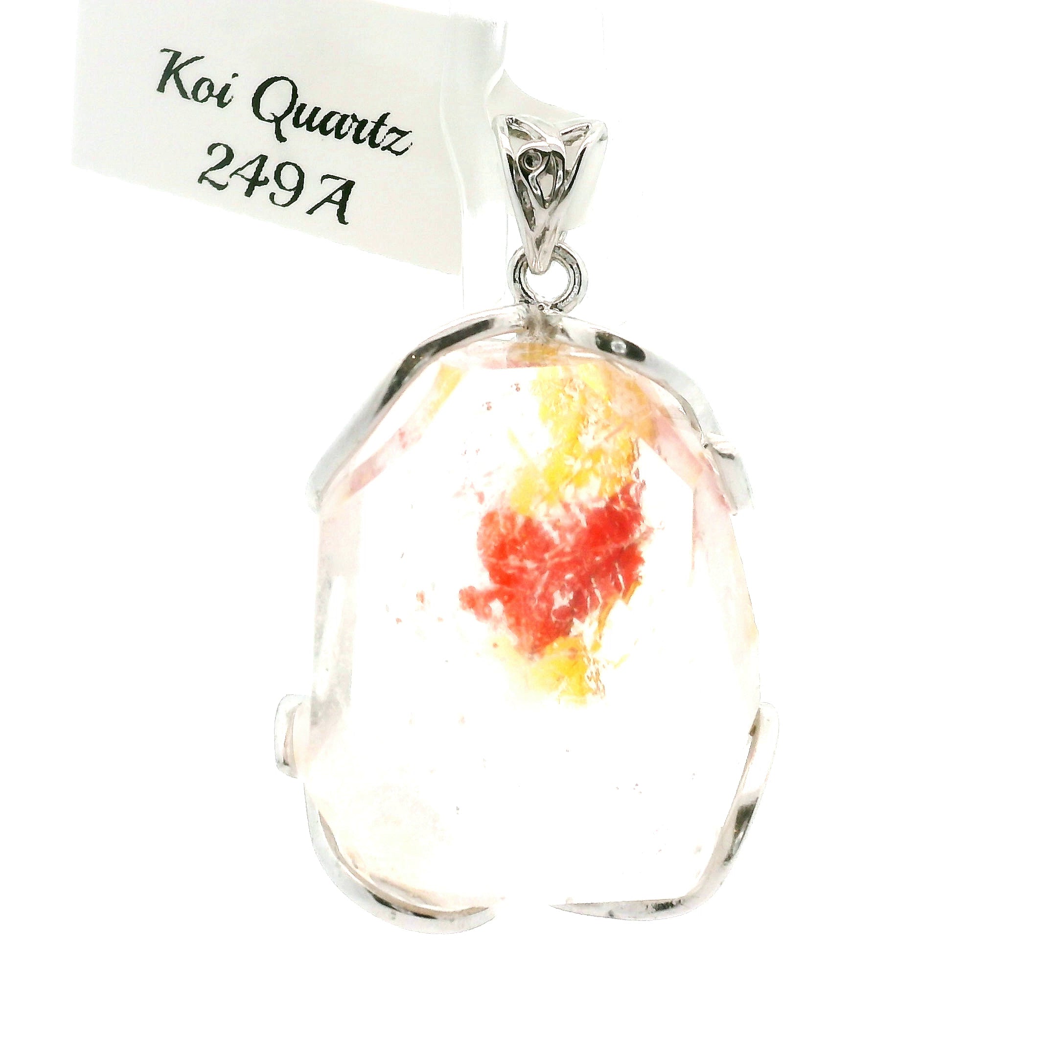 Koi Quartz Freeform Pendant .925 Sterling Silver for Spiritual Transformation