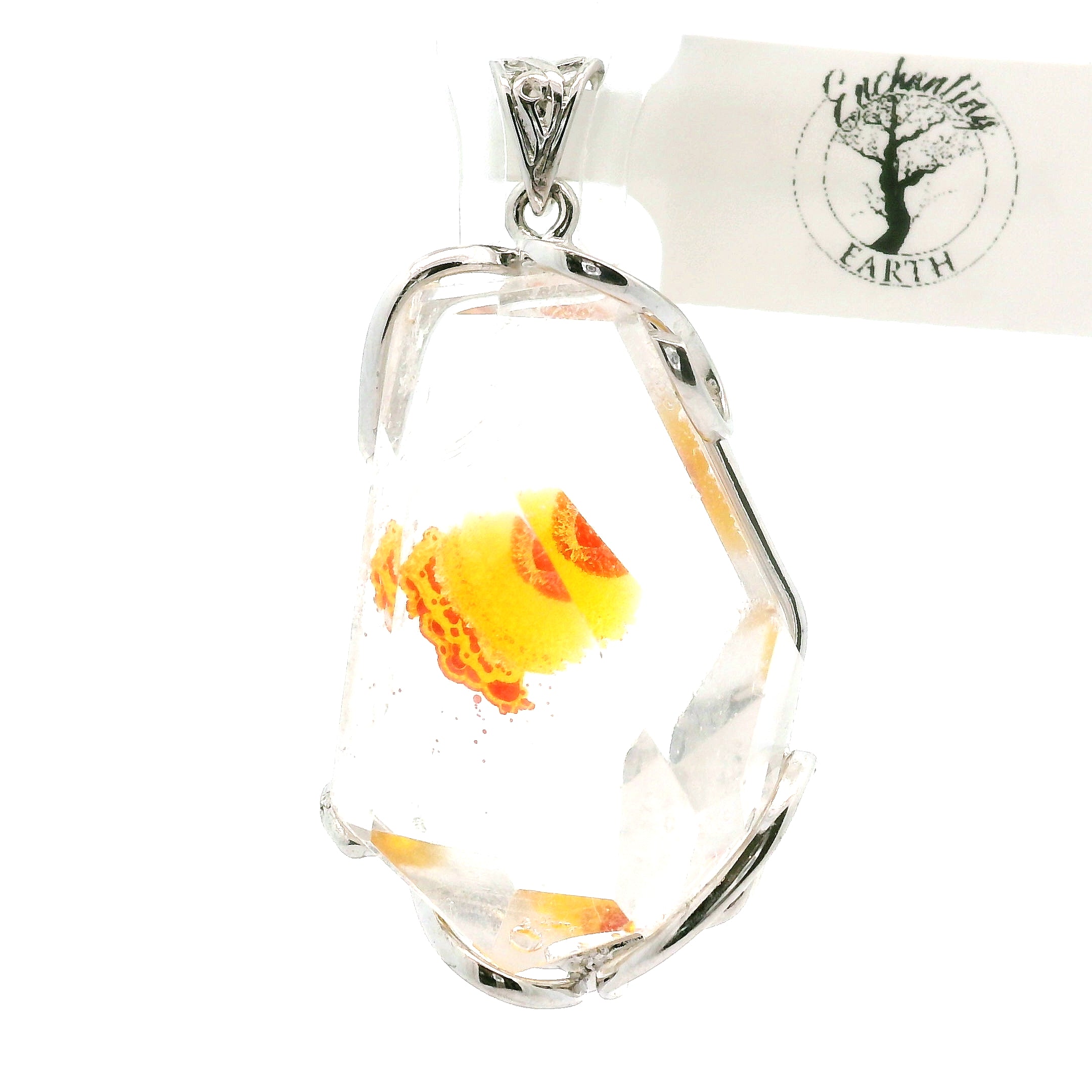 Koi Quartz Freeform Pendant .925 Sterling Silver for Spiritual Transformation