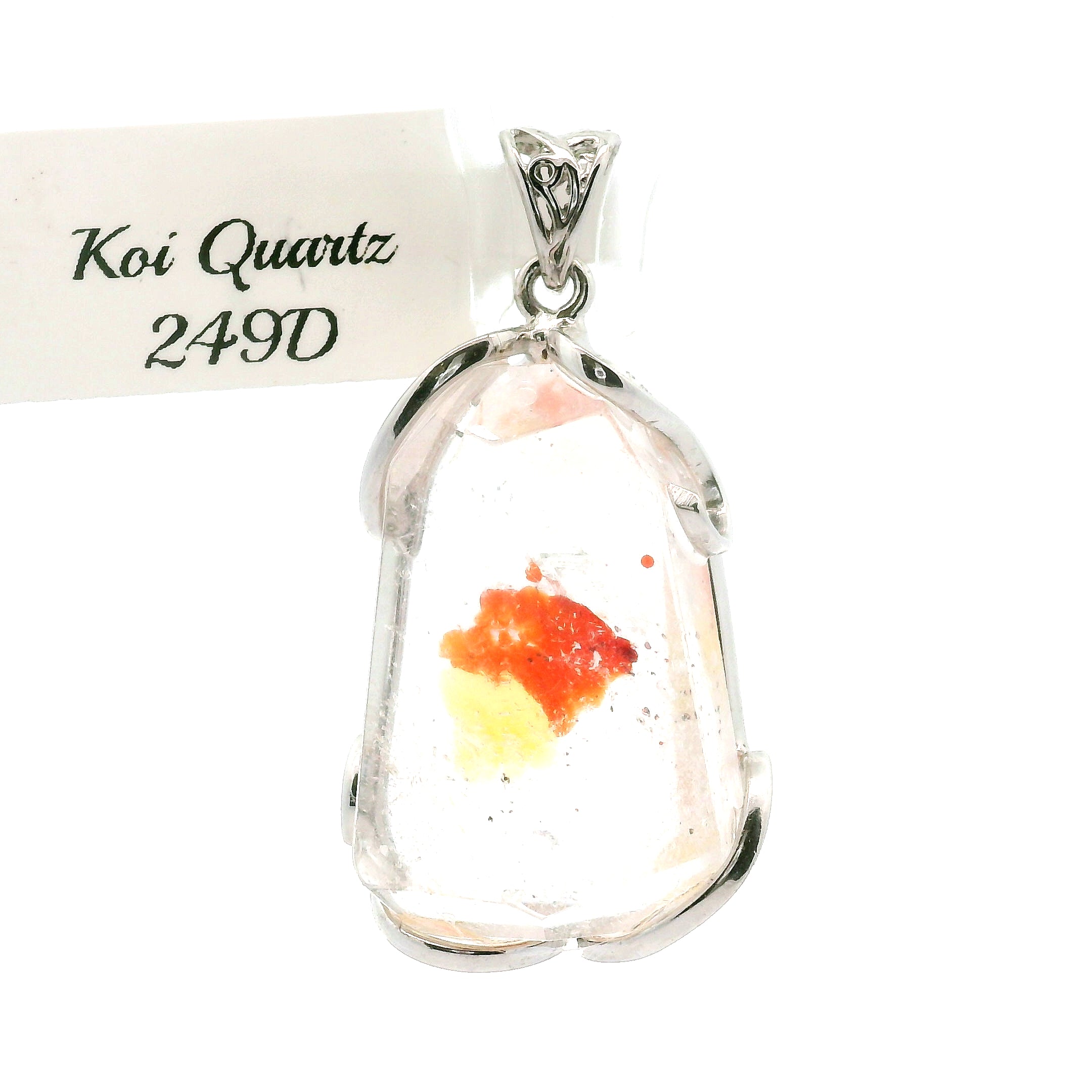 Koi Quartz Freeform Pendant .925 Sterling Silver for Spiritual Transformation