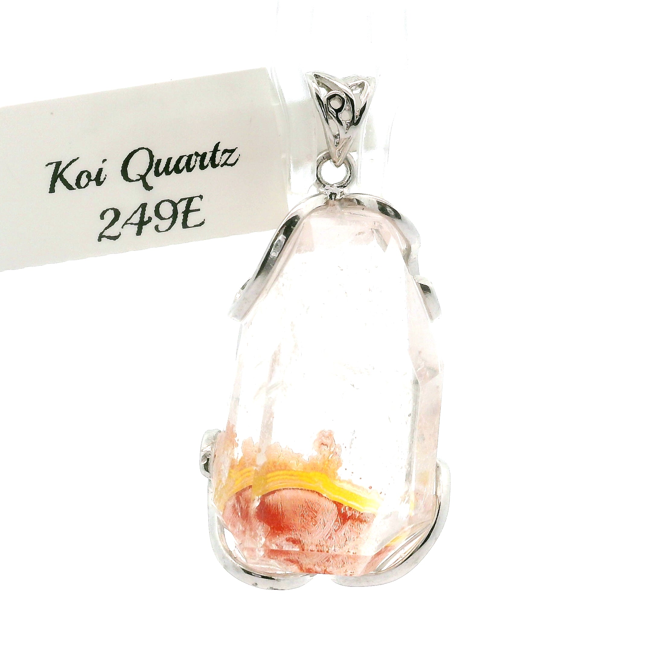 Koi Quartz Freeform Pendant .925 Sterling Silver for Spiritual Transformation