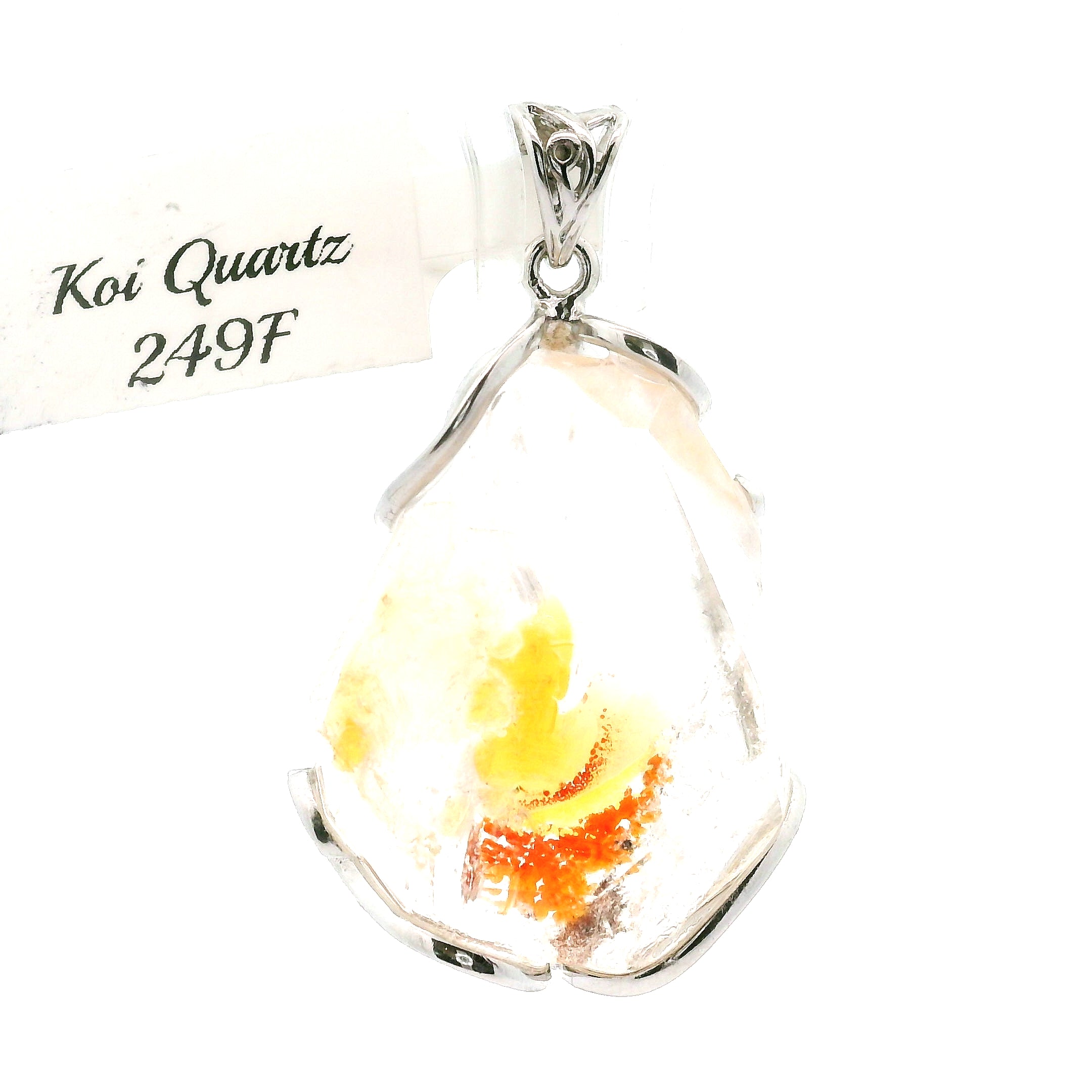 Koi Quartz Freeform Pendant .925 Sterling Silver for Spiritual Transformation