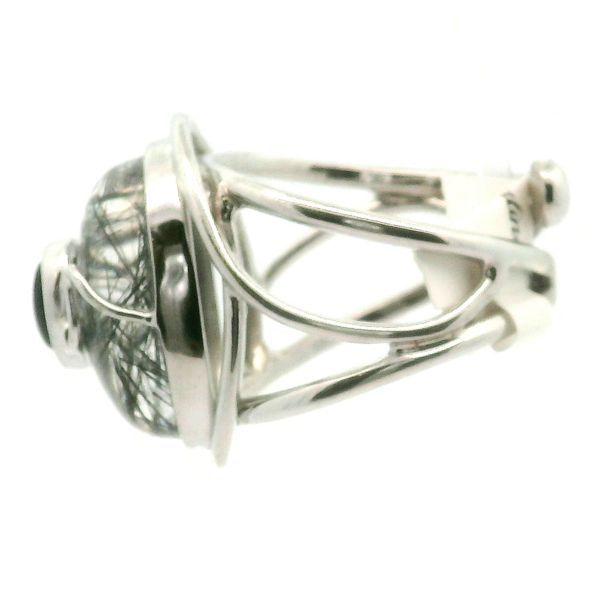 Double Black Tourmaline in Quartz Cuff Ring .925 Sterling Silver for Powerful Protection and Aura Cleansing