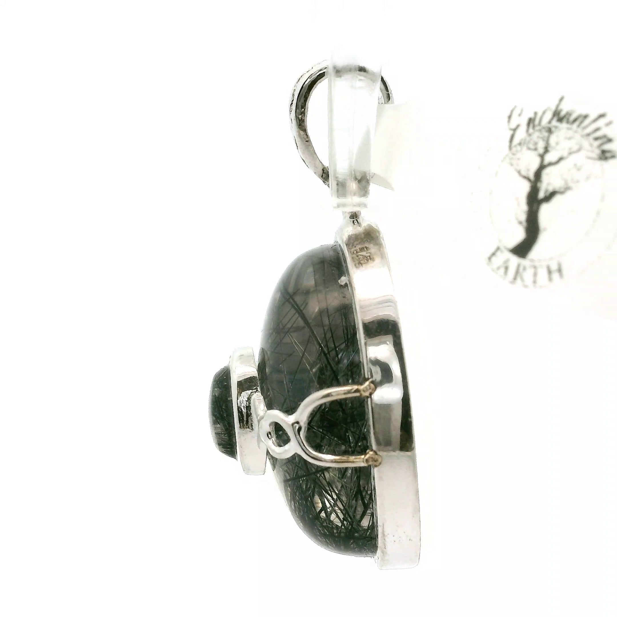 Double Black Tourmaline in Quartz Pendant .925 Sterling Silver for Powerful Protection and Aura Cleansing