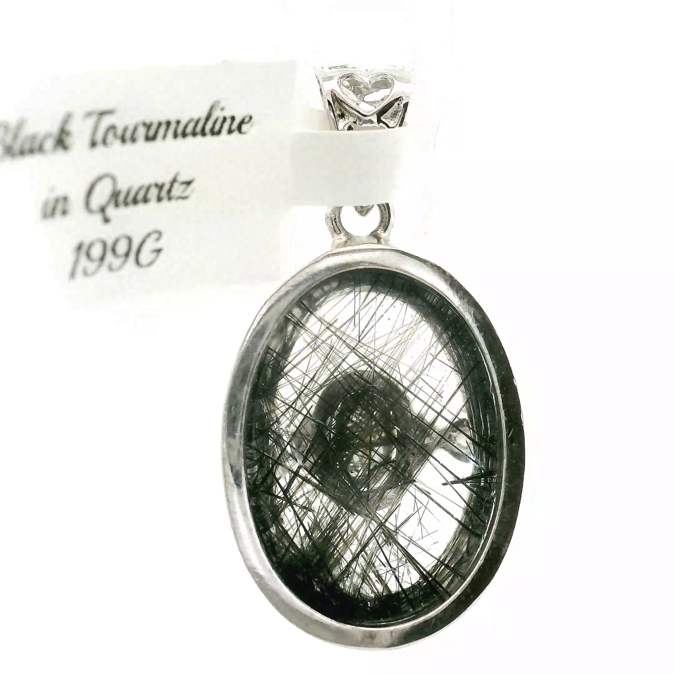 Double Black Tourmaline in Quartz Pendant .925 Sterling Silver for Powerful Protection and Aura Cleansing