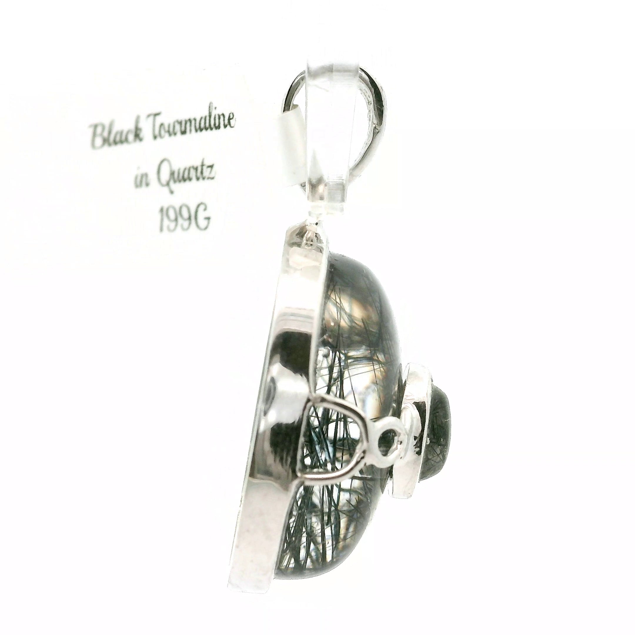 Double Black Tourmaline in Quartz Pendant .925 Sterling Silver for Powerful Protection and Aura Cleansing