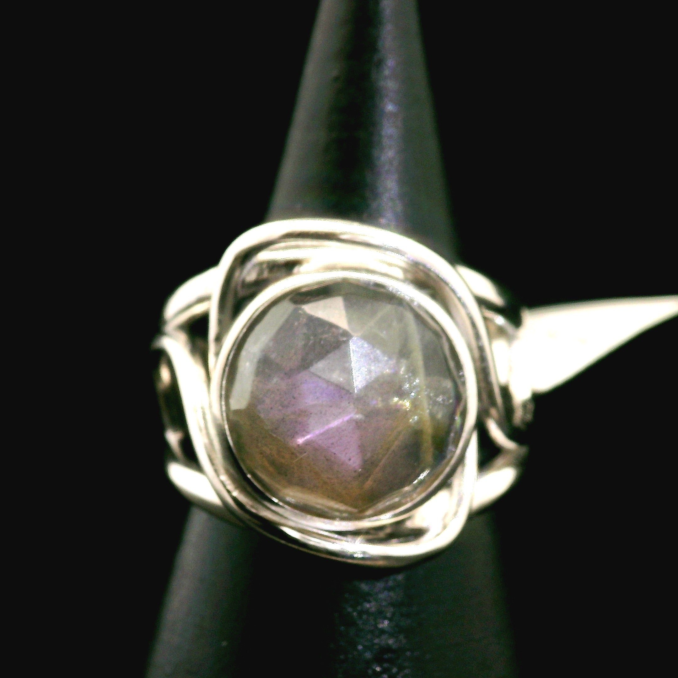 Labradorite Rose Cut Cuff Ring .925 Silver for Protection and Guidance