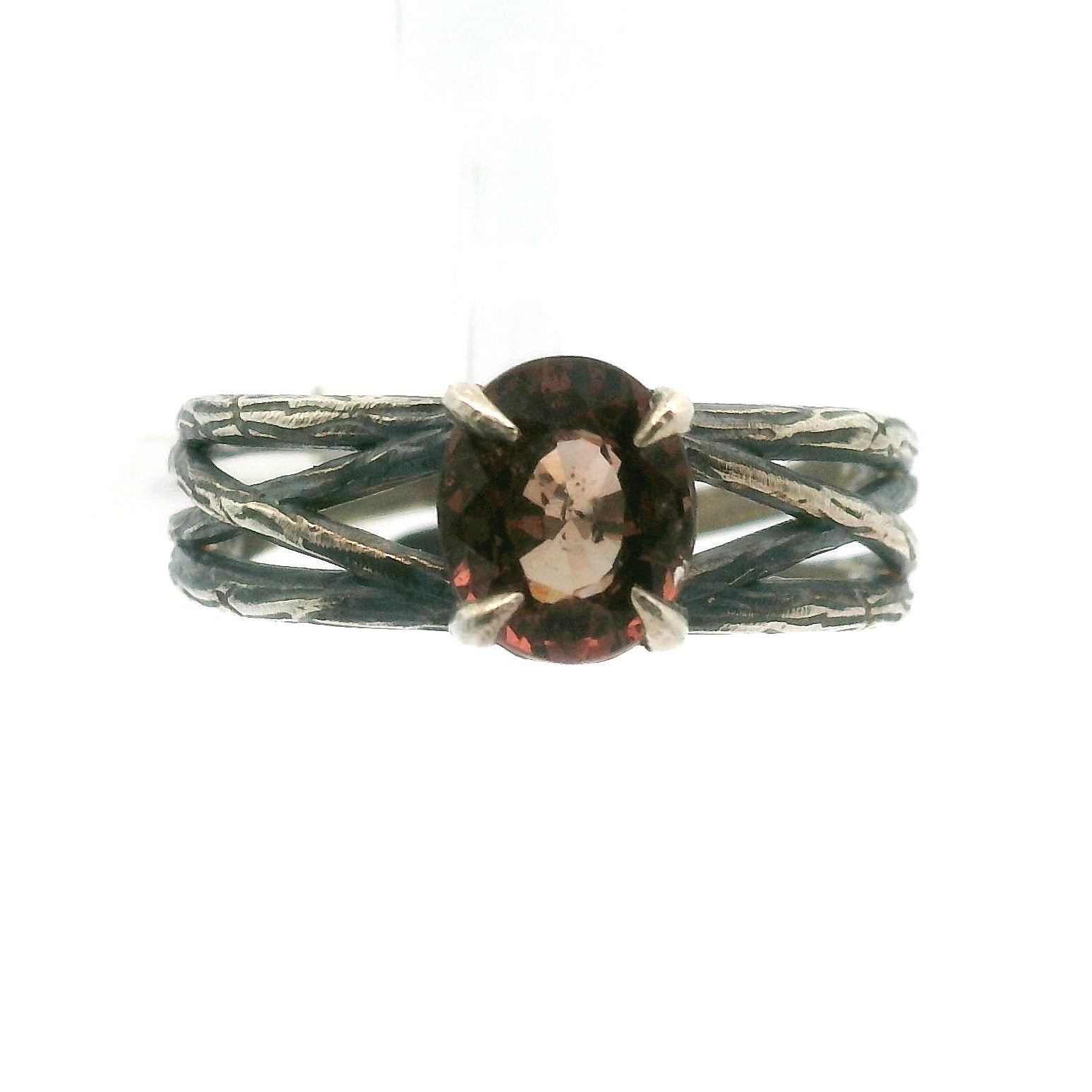 Bad Witch Andalusite Cuff Ring 925 Silver for Divine Connection, Harmony & Spiritual Awareness