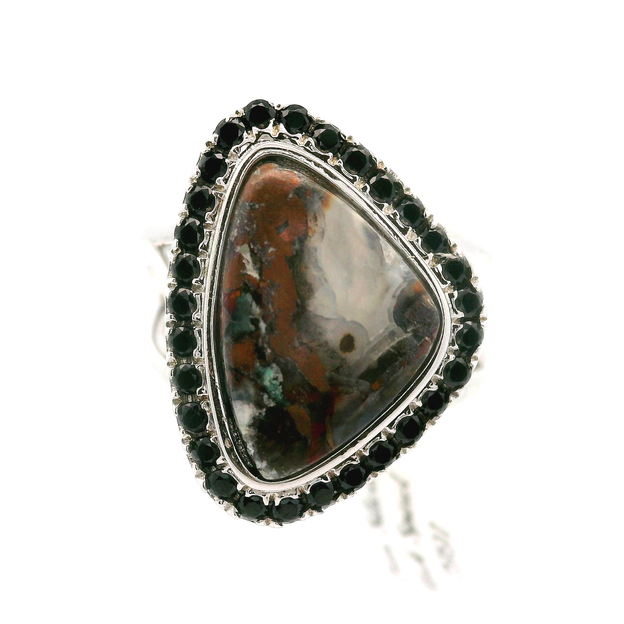 Gem Silica with Copper and Black Spinel Pavé Cuff Ring .925 Silver for Empowerment, Harmony and Truth