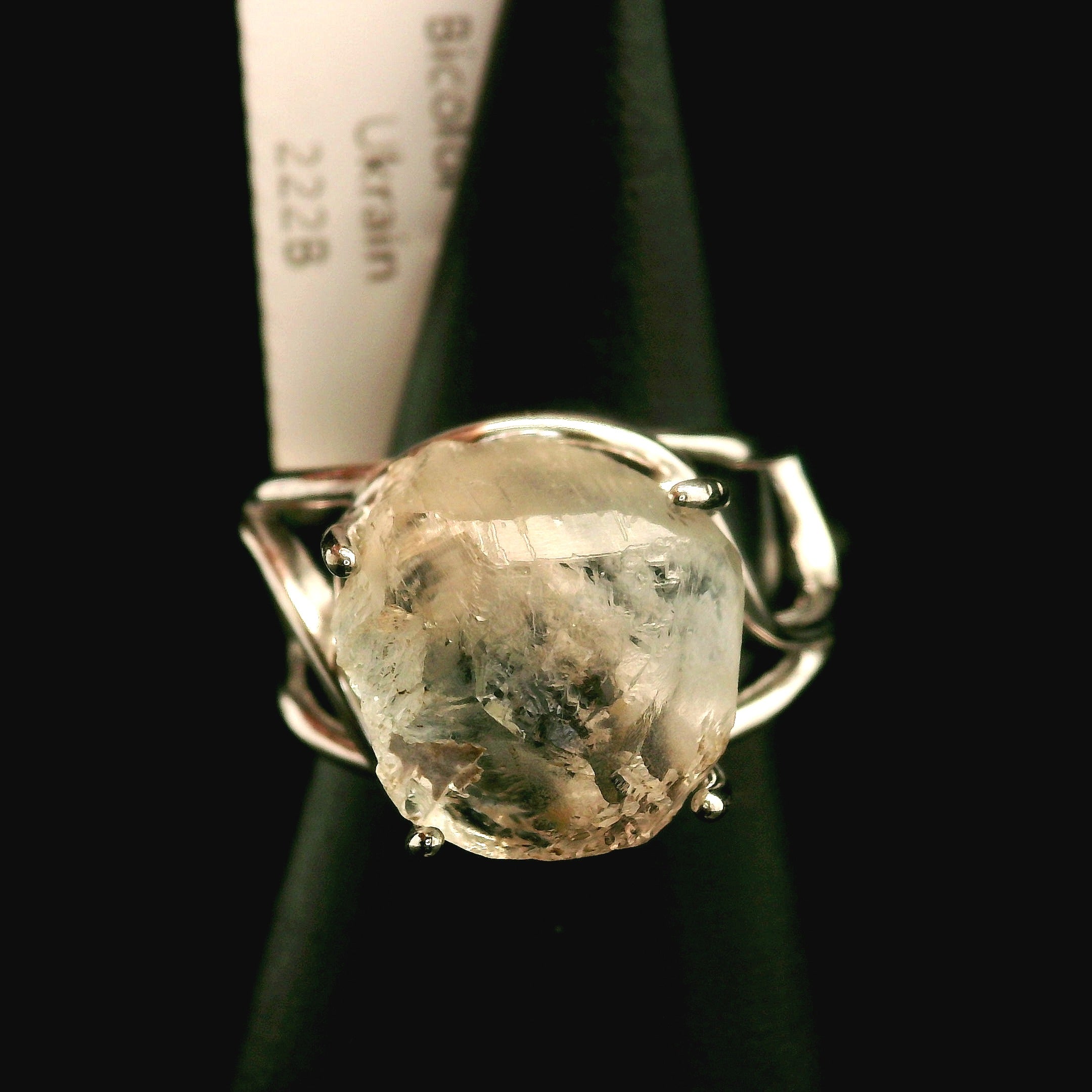 Ukrainian Blue Topaz Cuff Ring .925 Silver for Higher Levels of Awareness, Peaceful Communication and Clarity