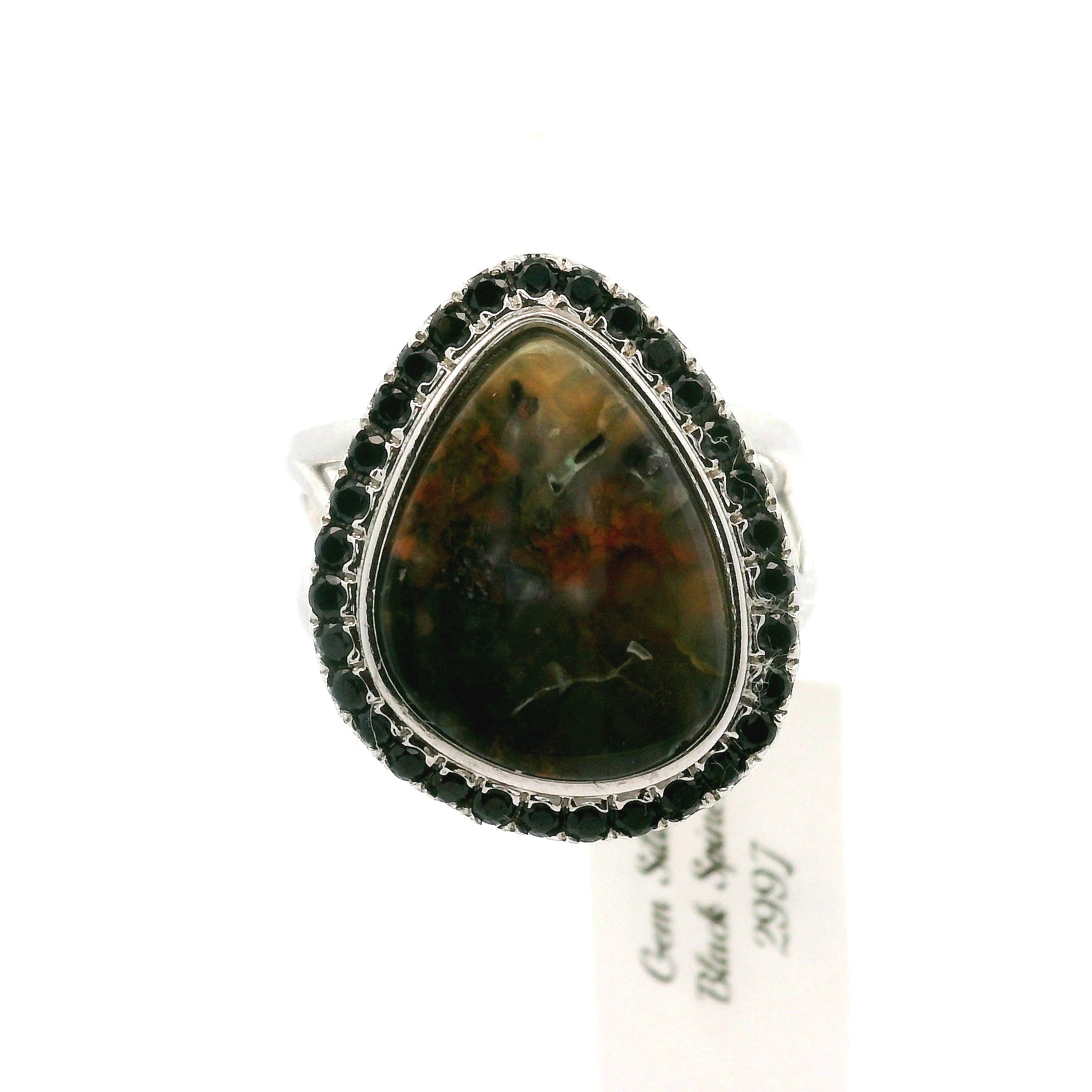 Gem Silica with Copper and Black Spinel Pavé Cuff Ring .925 Silver for Empowerment, Harmony and Truth