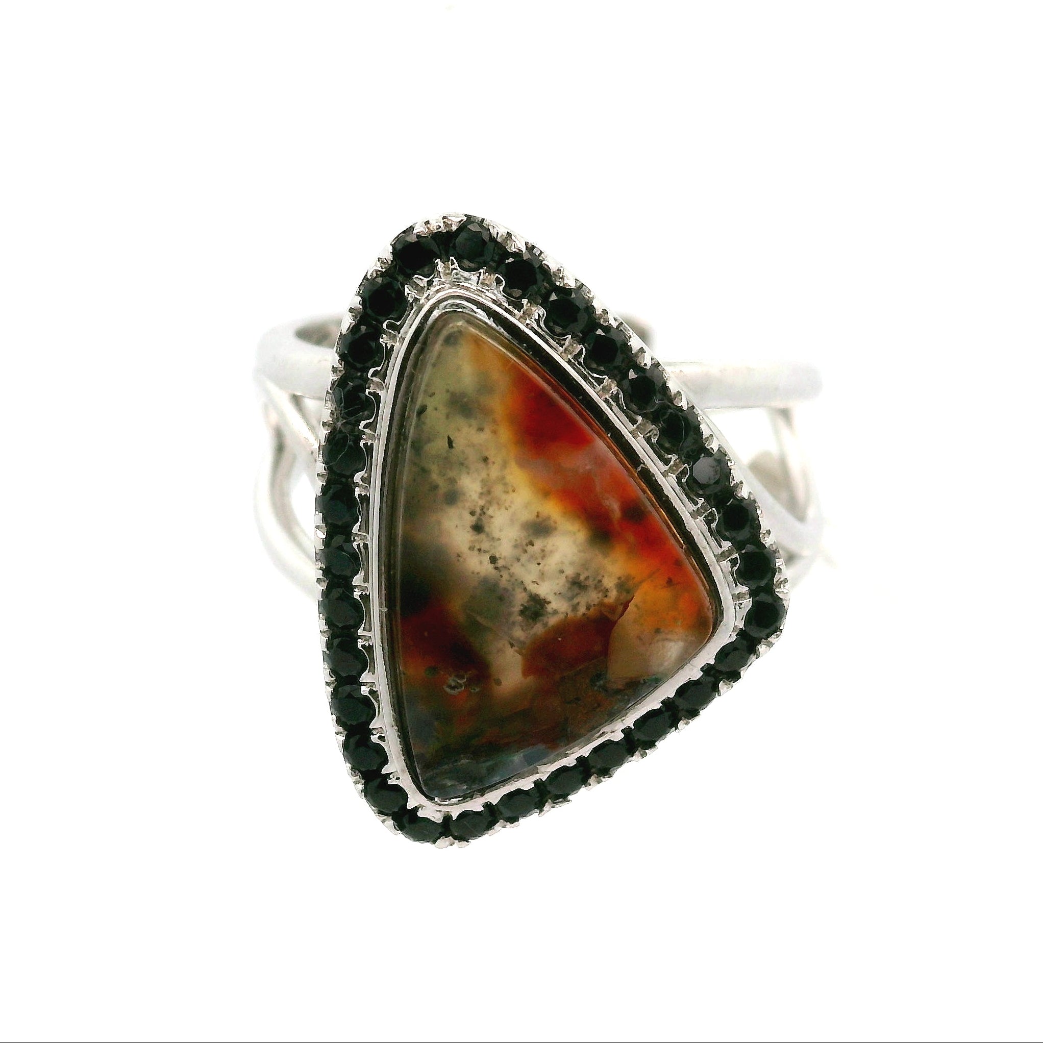 Gem Silica with Copper and Black Spinel Pavé Cuff Ring .925 Silver for Empowerment, Harmony and Truth