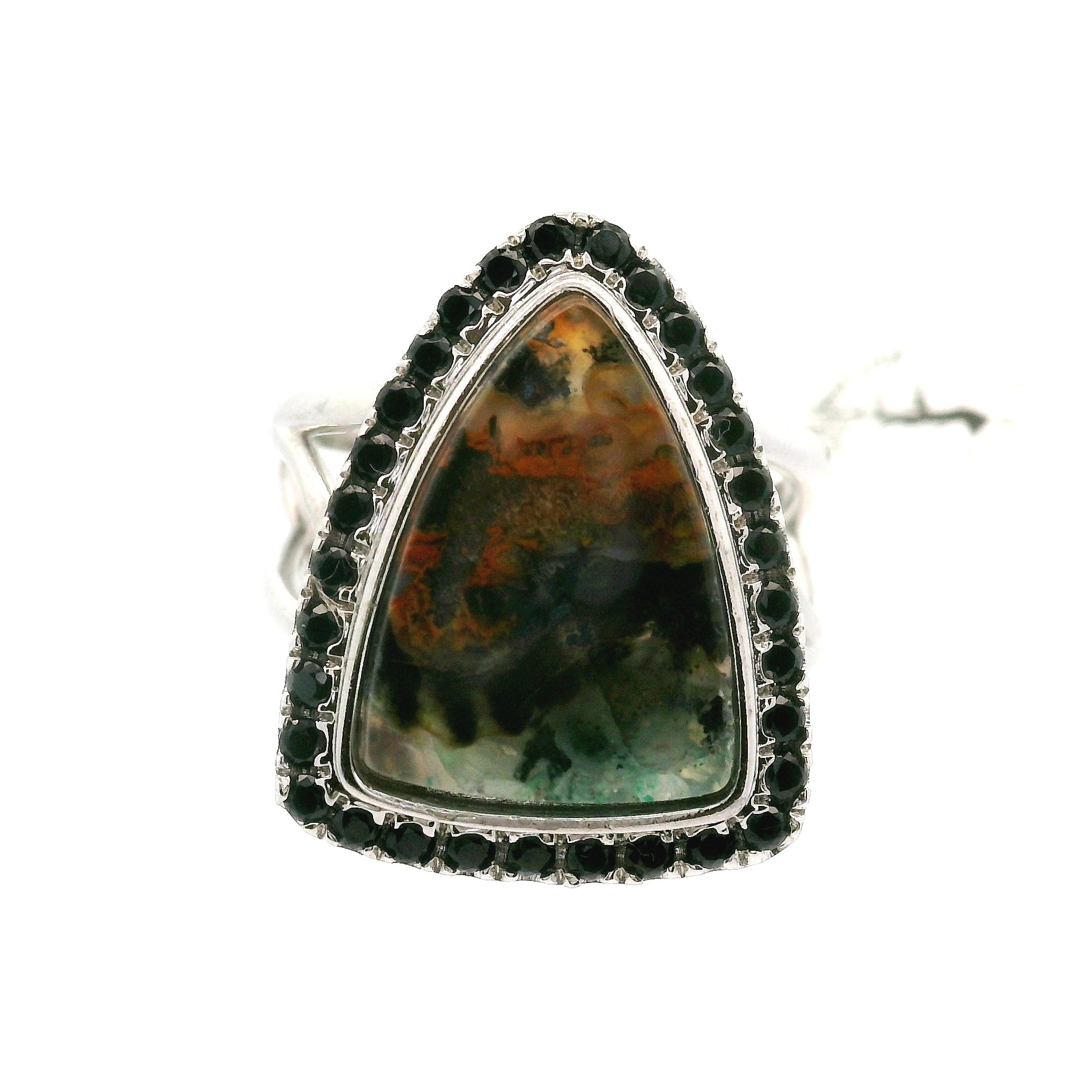 Gem Silica with Copper and Black Spinel Pavé Cuff Ring .925 Silver for Empowerment, Harmony and Truth