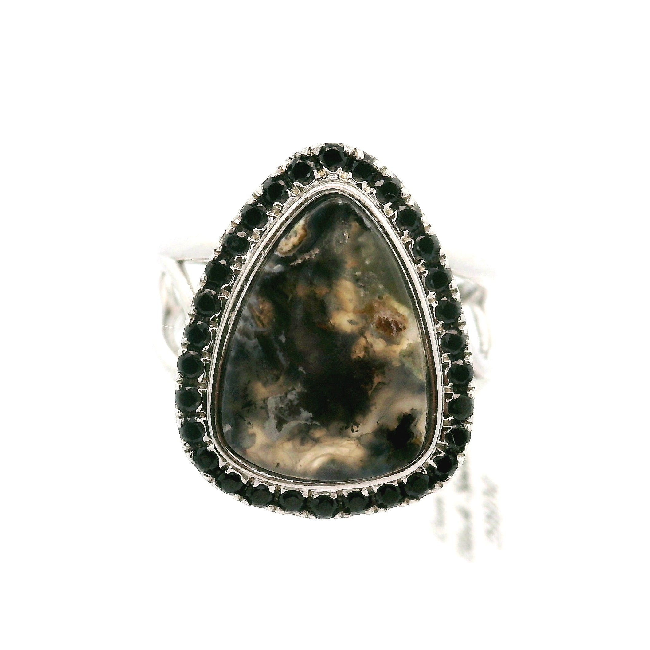 Gem Silica with Copper and Black Spinel Pavé Cuff Ring .925 Silver for Empowerment, Harmony and Truth