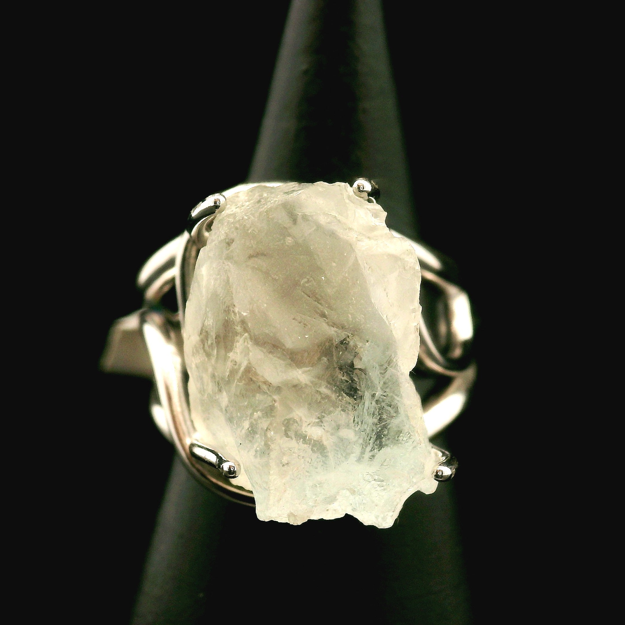 Ukrainian Blue Topaz Cuff Ring .925 Silver for Higher Levels of Awareness, Peaceful Communication and Clarity