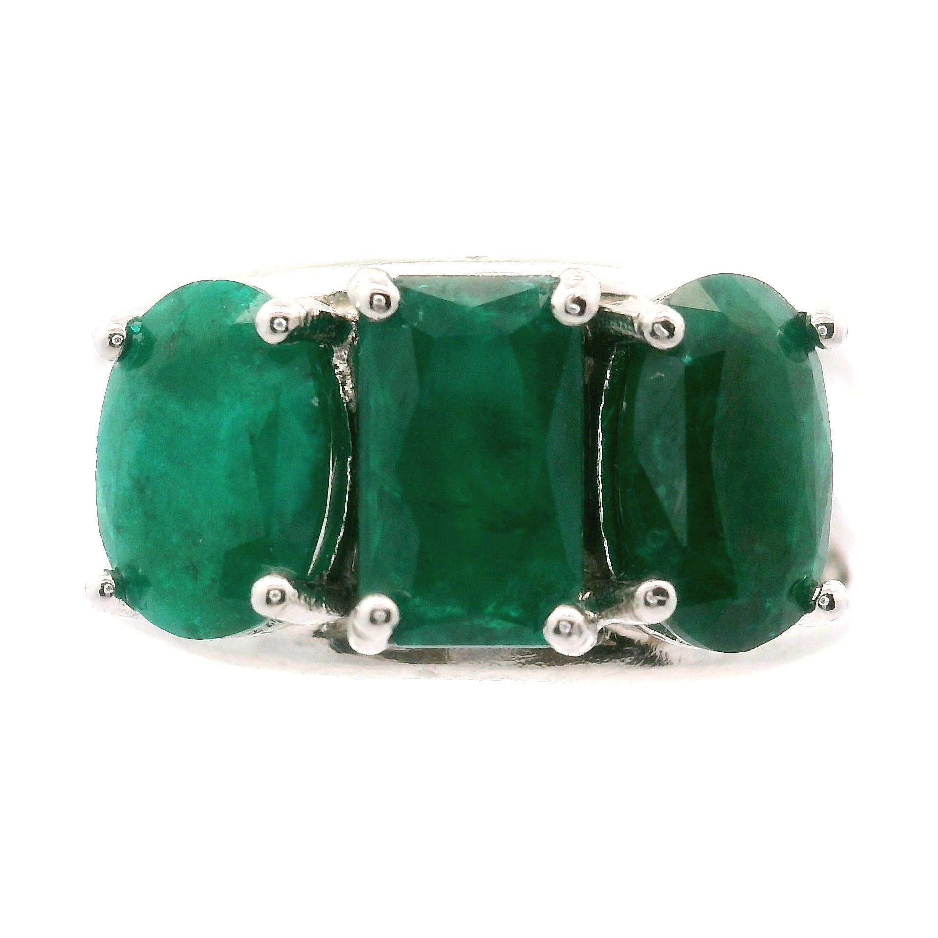 Triple Stone Dioptase Cuff Ring, Adjustable .925 Silver Emotional Balance, Healthy Relationships and Love
