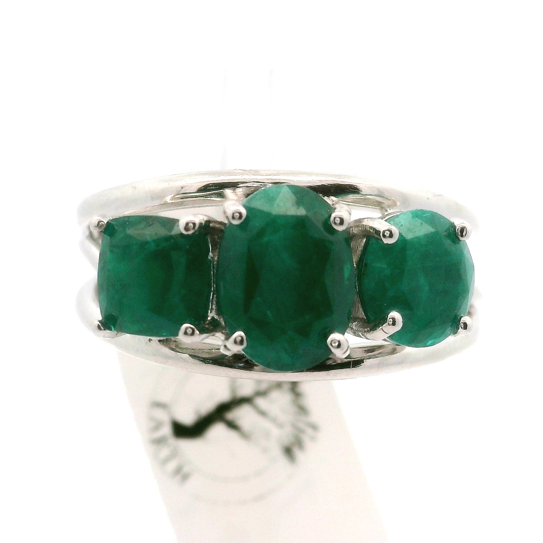 Triple Stone Dioptase Cuff Ring, Adjustable .925 Silver Emotional Balance, Healthy Relationships and Love