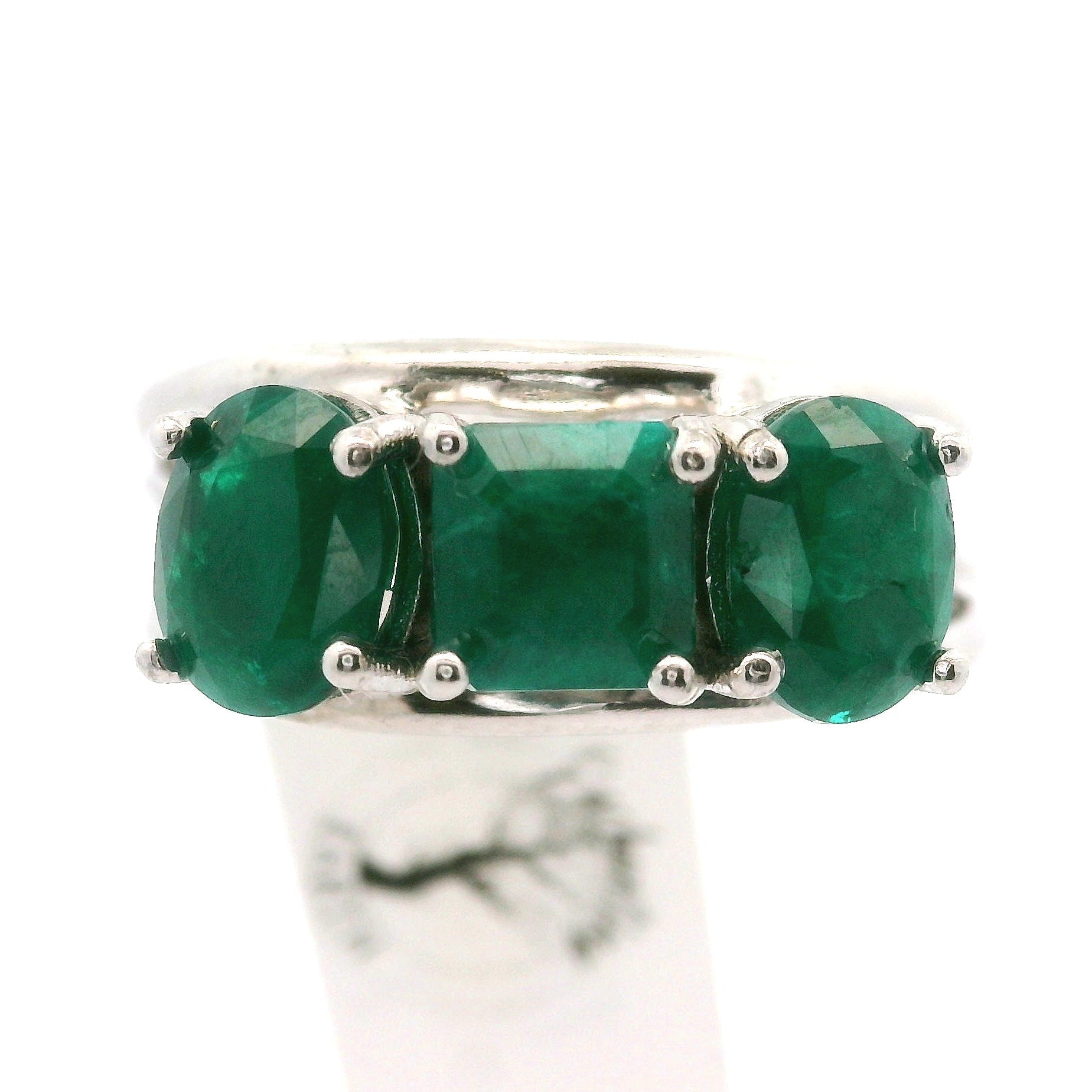 Triple Stone Dioptase Cuff Ring, Adjustable .925 Silver Emotional Balance, Healthy Relationships and Love