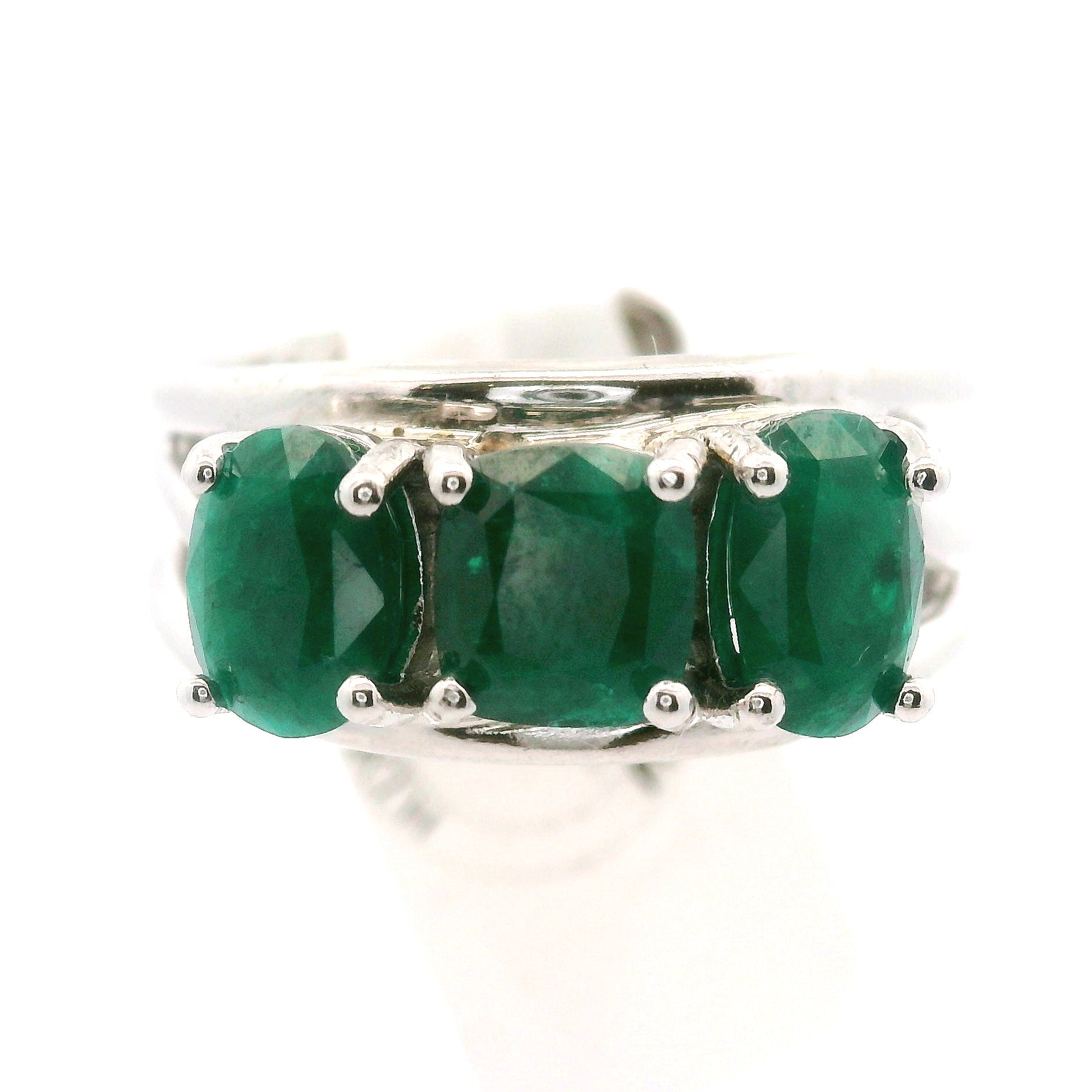 Triple Stone Dioptase Cuff Ring, Adjustable .925 Silver Emotional Balance, Healthy Relationships and Love