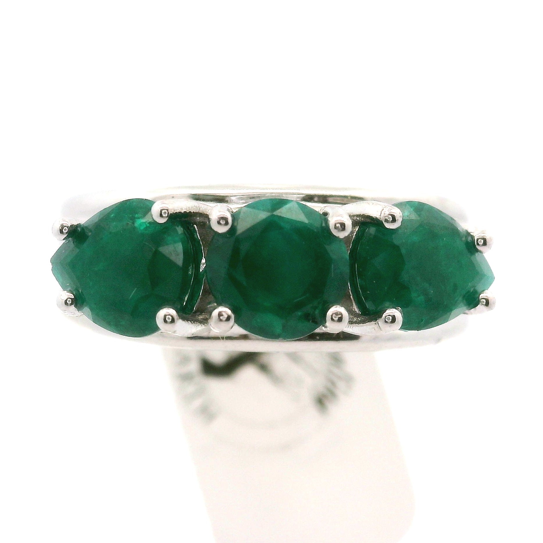 Triple Stone Dioptase Cuff Ring, Adjustable .925 Silver Emotional Balance, Healthy Relationships and Love