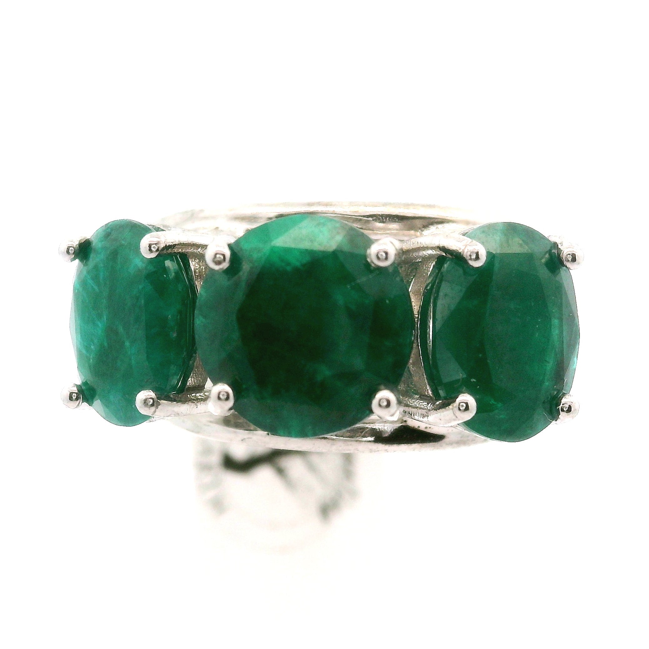 Triple Stone Dioptase Cuff Ring, Adjustable .925 Silver Emotional Balance, Healthy Relationships and Love