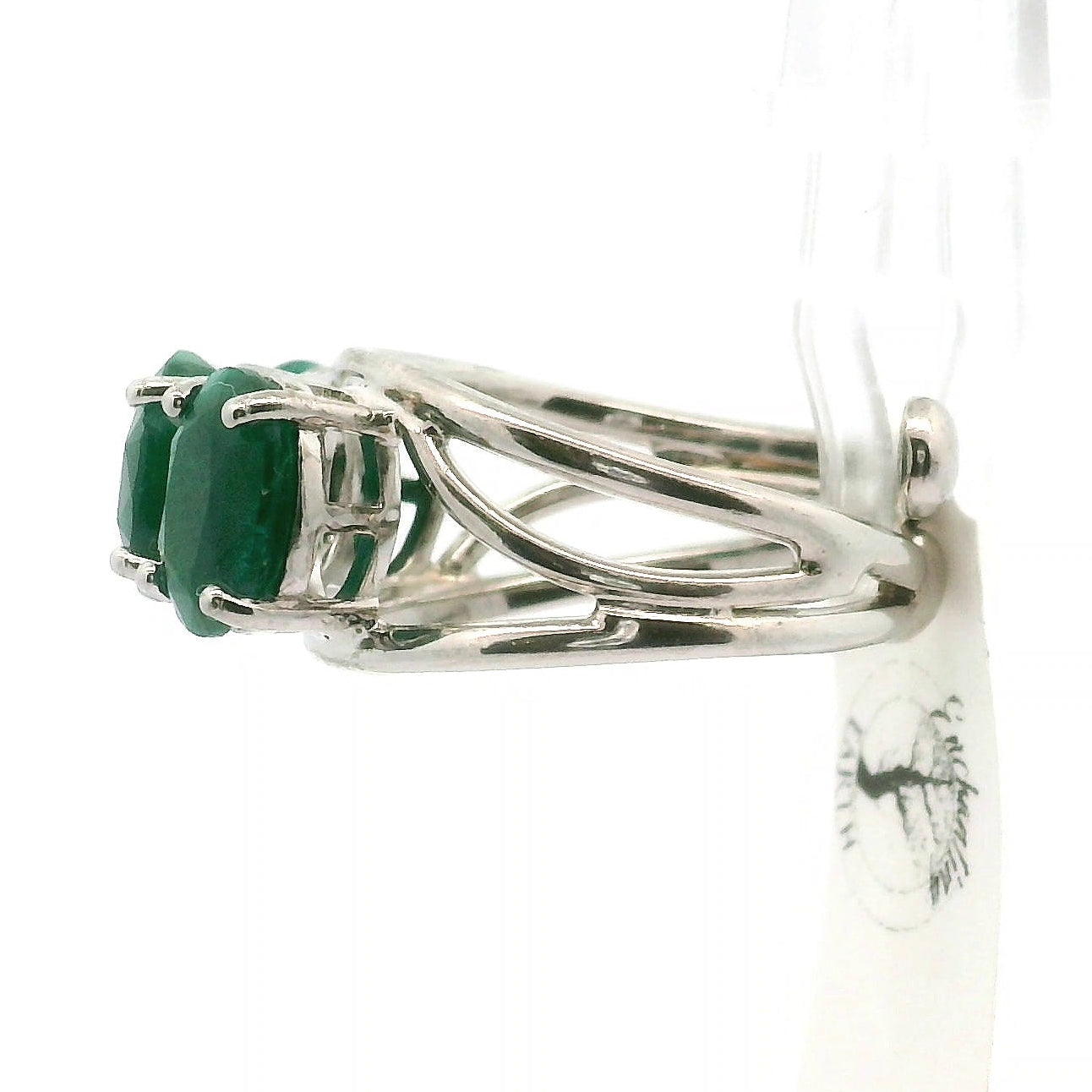 Triple Stone Dioptase Cuff Ring, Adjustable .925 Silver Emotional Balance, Healthy Relationships and Love