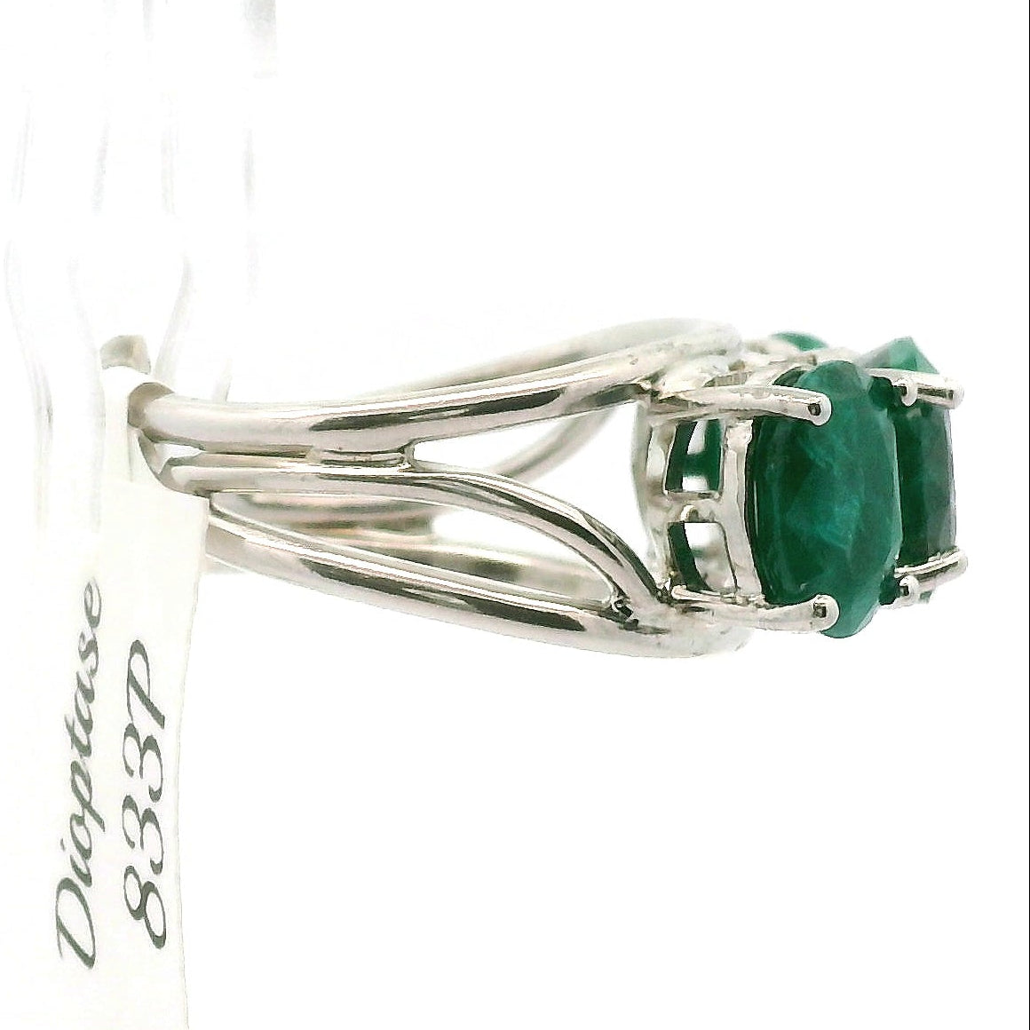 Triple Stone Dioptase Cuff Ring, Adjustable .925 Silver Emotional Balance, Healthy Relationships and Love