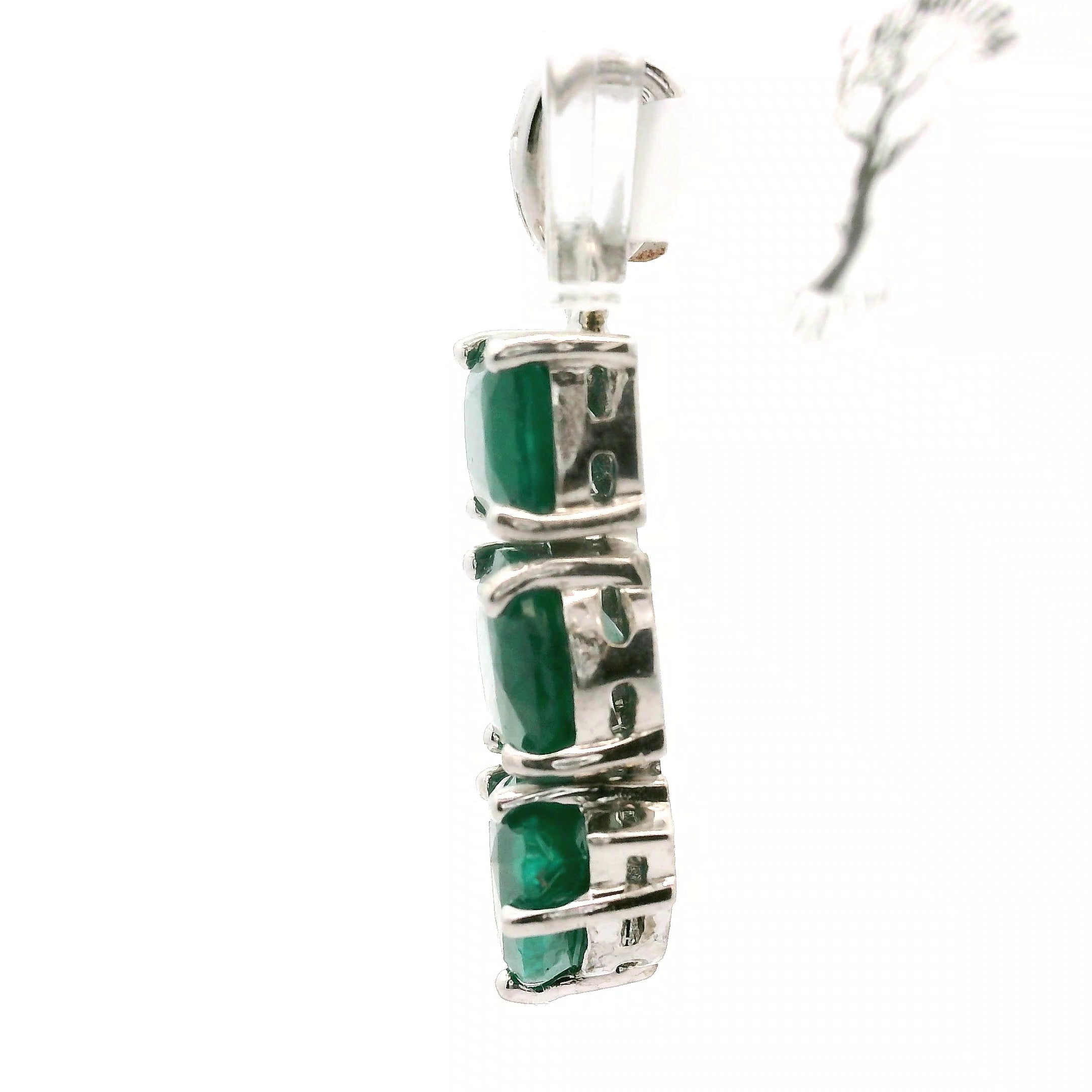 Triple Stone Dioptase Pendant, in .925 Silver Emotional Balance, Healthy Relationships and Love