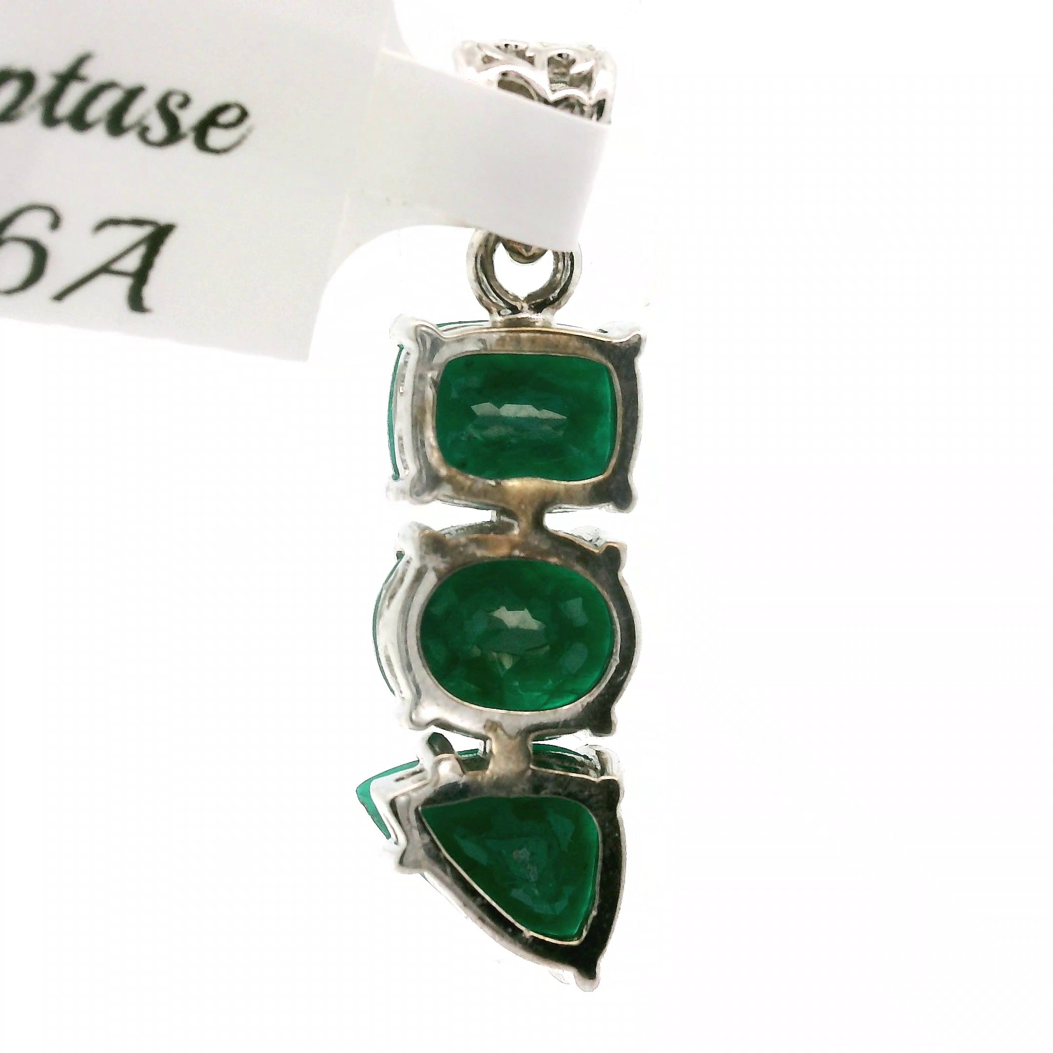 Triple Stone Dioptase Pendant, in .925 Silver Emotional Balance, Healthy Relationships and Love
