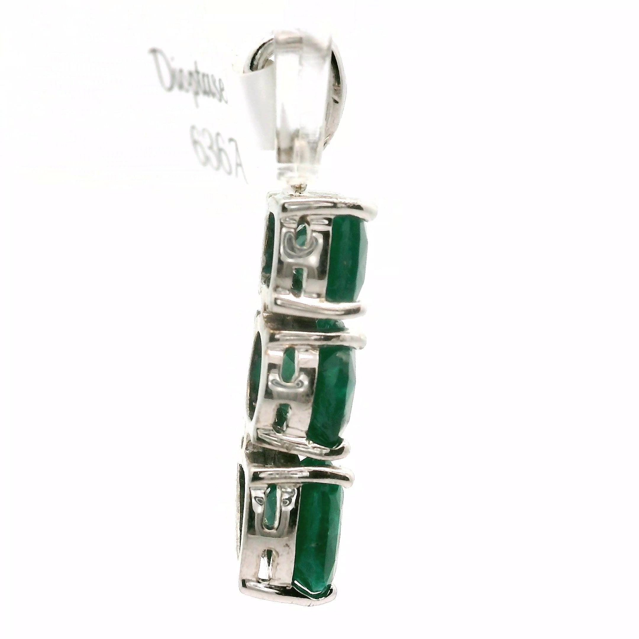 Triple Stone Dioptase Pendant, in .925 Silver Emotional Balance, Healthy Relationships and Love