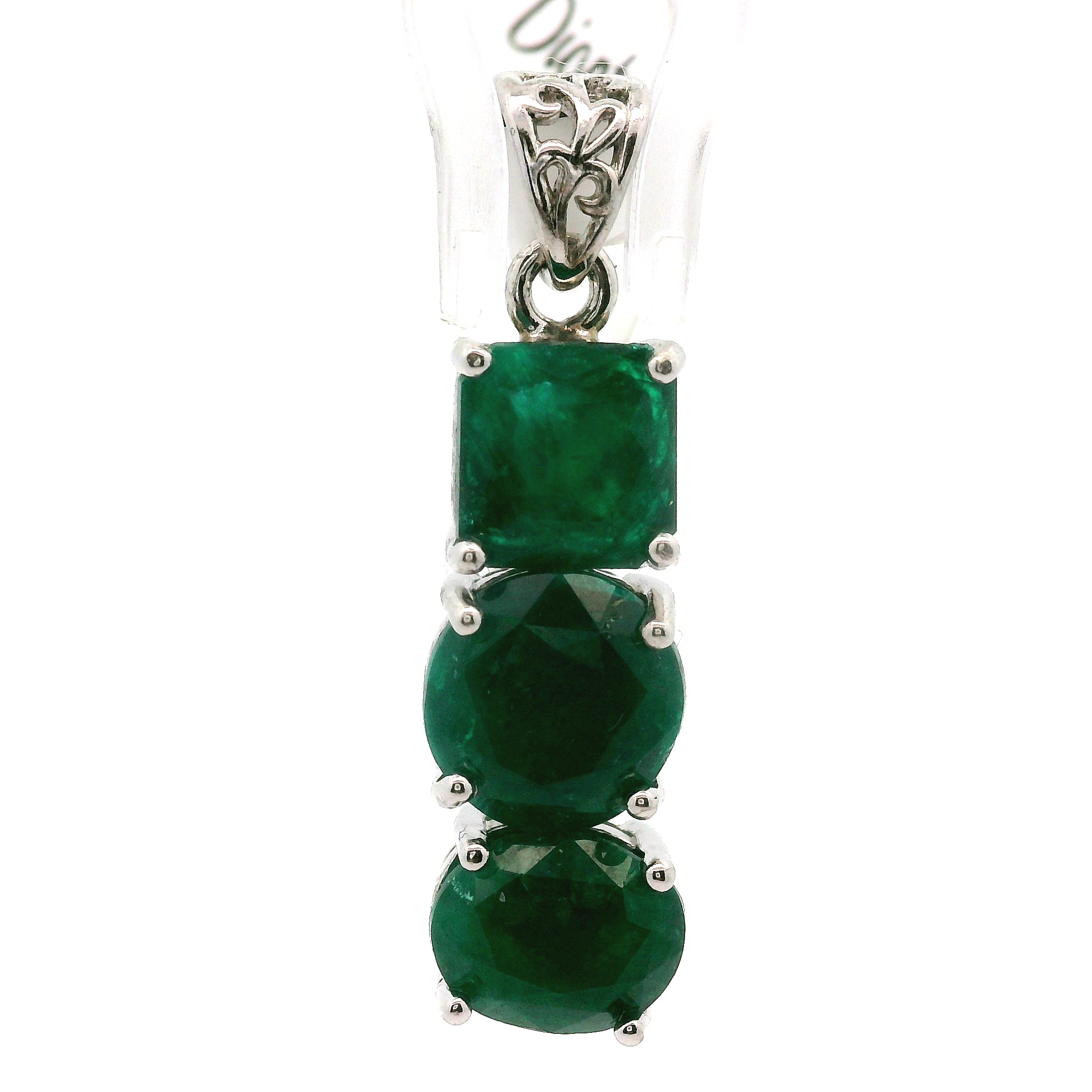 Triple Stone Dioptase Pendant, in .925 Silver Emotional Balance, Healthy Relationships and Love