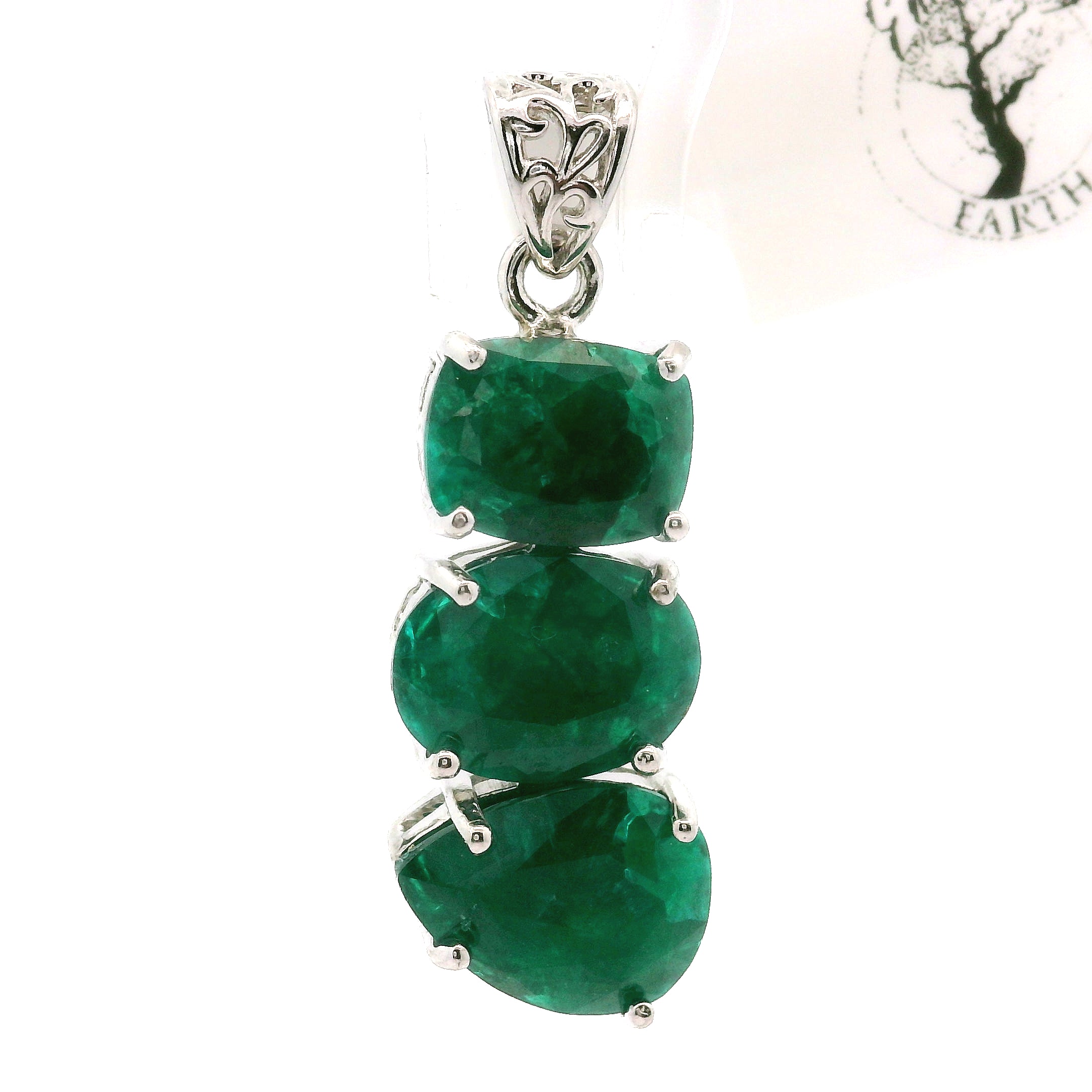 Triple Stone Dioptase Pendant, in .925 Silver Emotional Balance, Healthy Relationships and Love