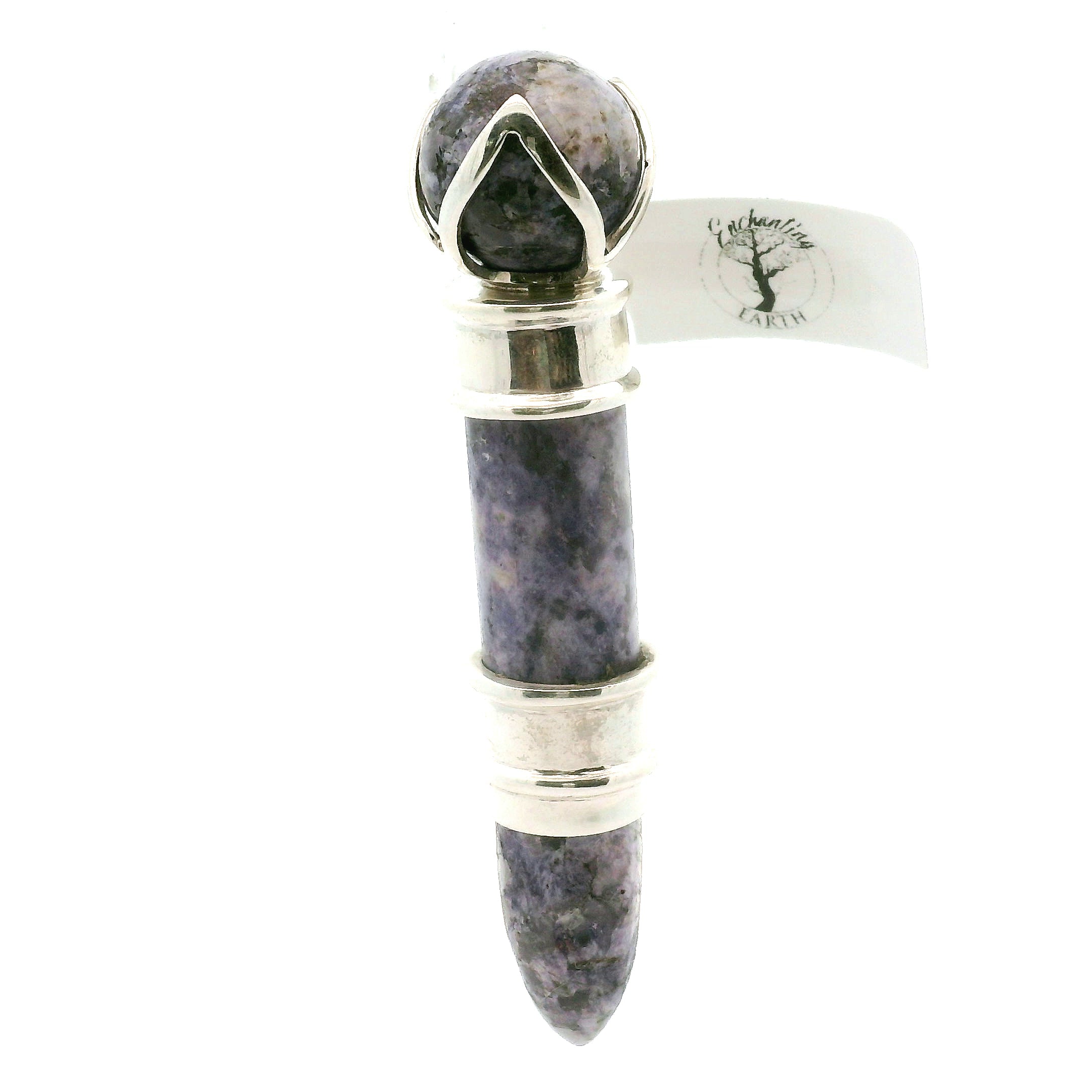 Pink & Purple Lepidolite Wandlet Wand Pendant .925 Silver for Energetic Balance and Purification