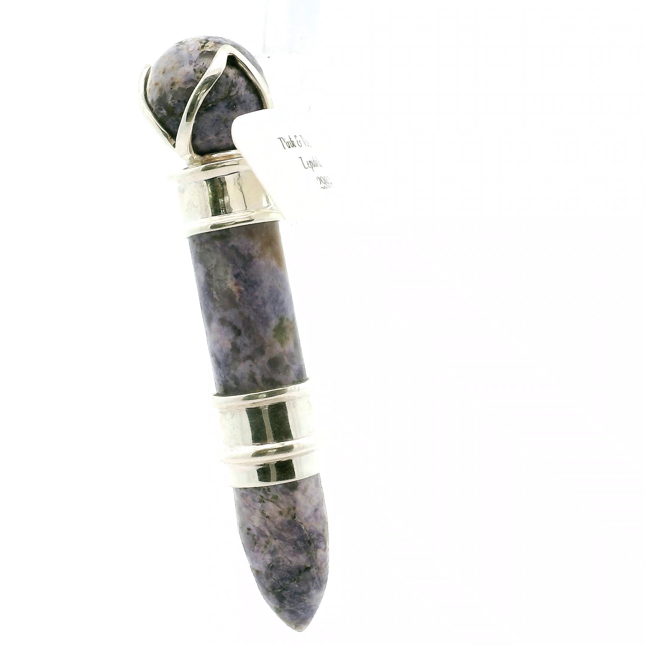 Pink & Purple Lepidolite Wandlet Wand Pendant .925 Silver for Energetic Balance and Purification