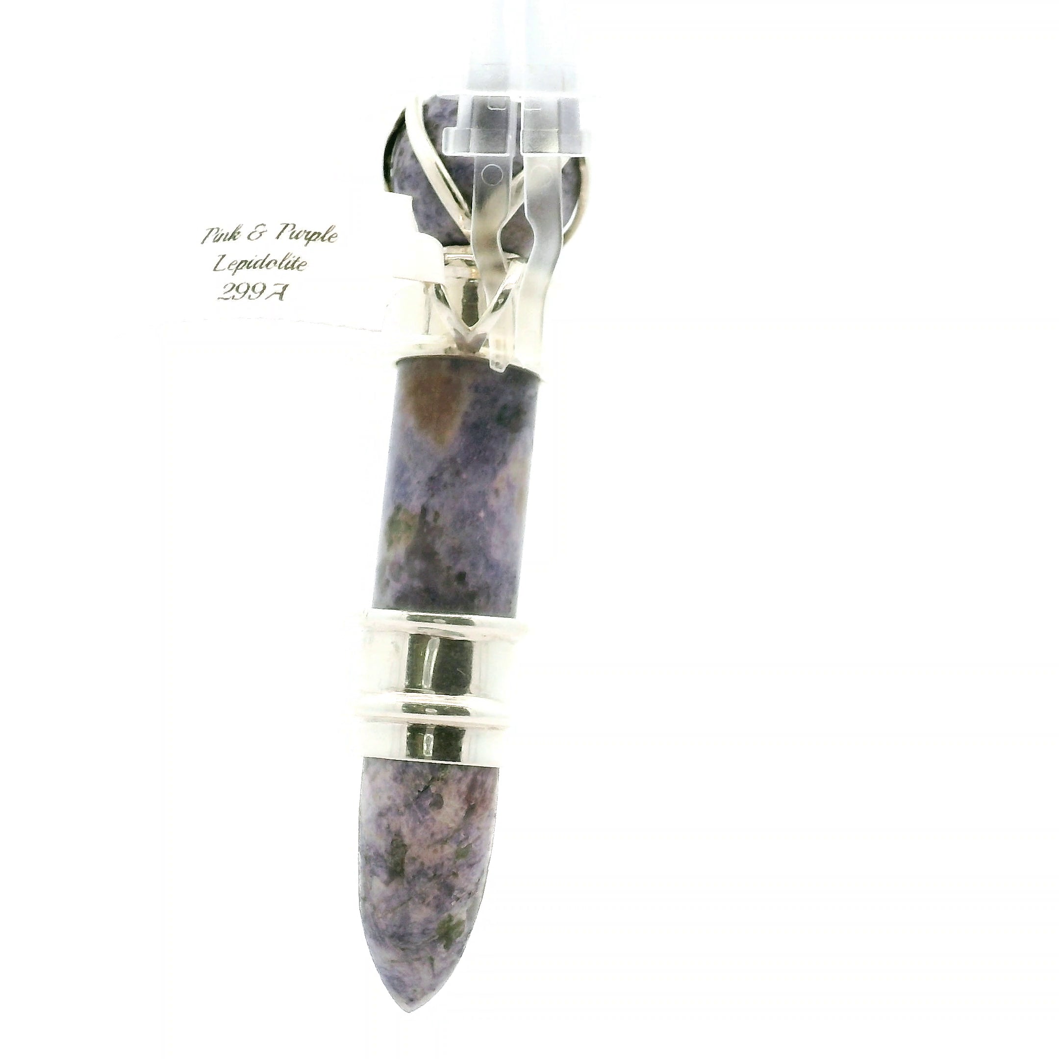 Pink & Purple Lepidolite Wandlet Wand Pendant .925 Silver for Energetic Balance and Purification