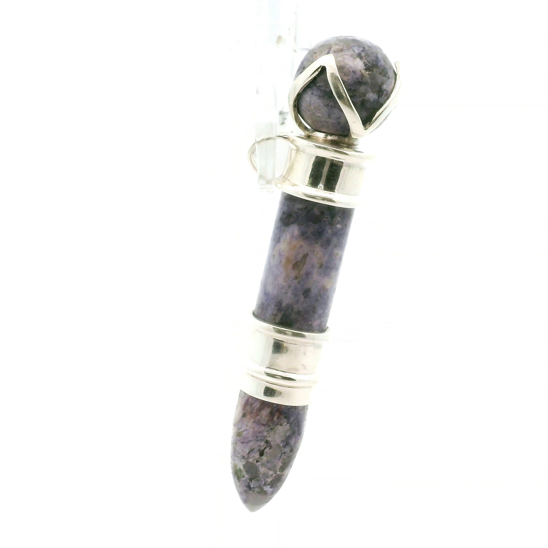 Pink & Purple Lepidolite Wandlet Wand Pendant .925 Silver for Energetic Balance and Purification