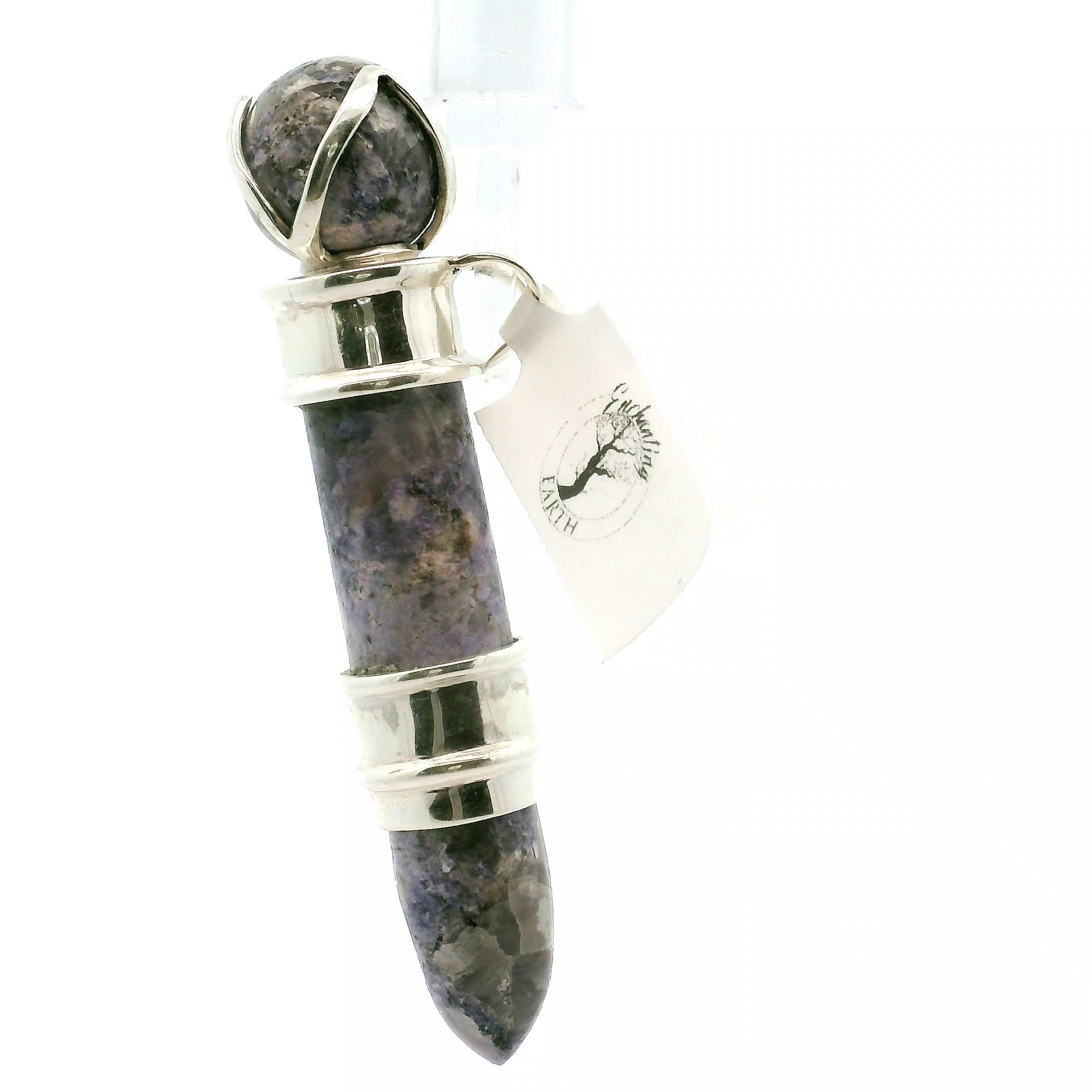 Pink & Purple Lepidolite Wandlet Wand Pendant .925 Silver for Energetic Balance and Purification