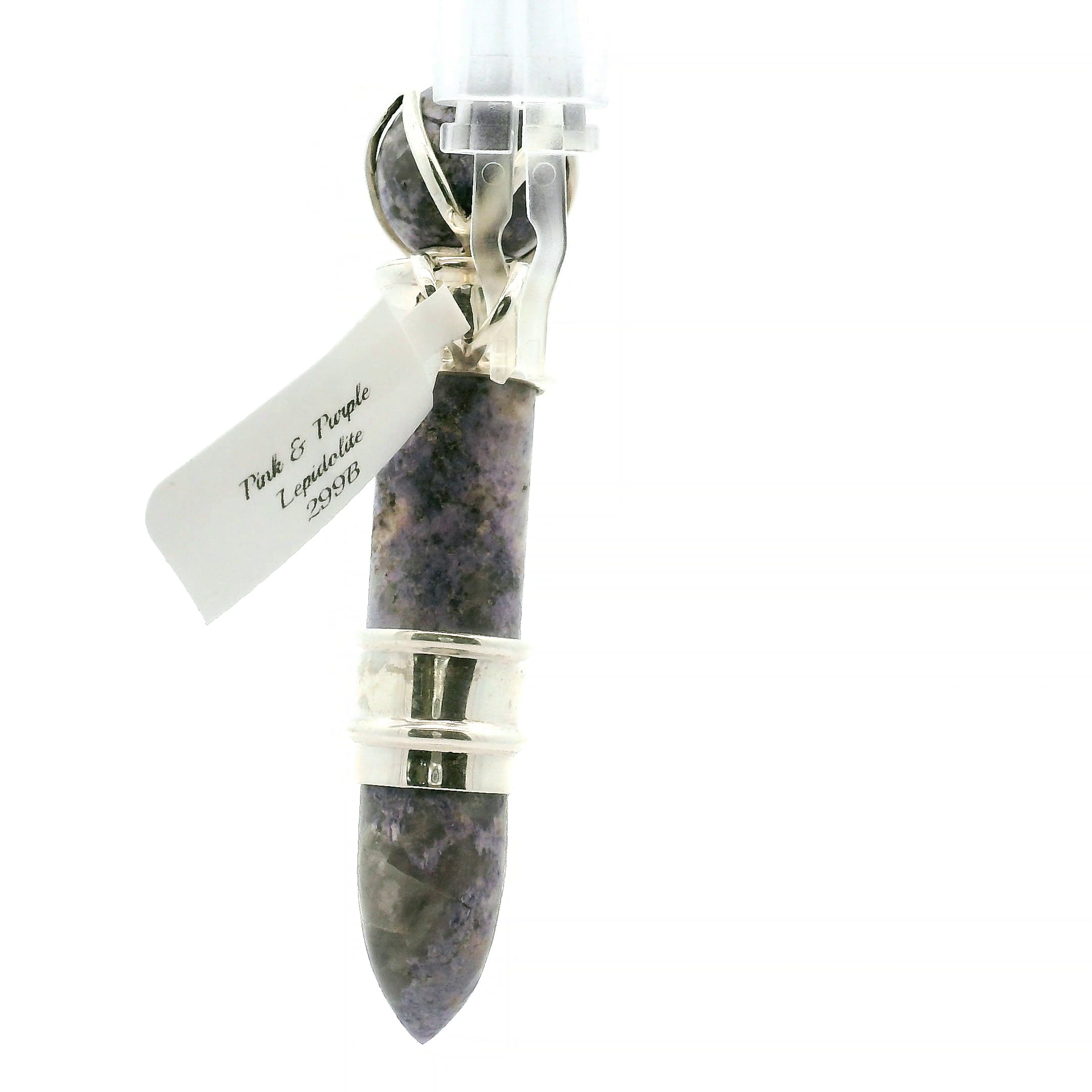 Pink & Purple Lepidolite Wandlet Wand Pendant .925 Silver for Energetic Balance and Purification