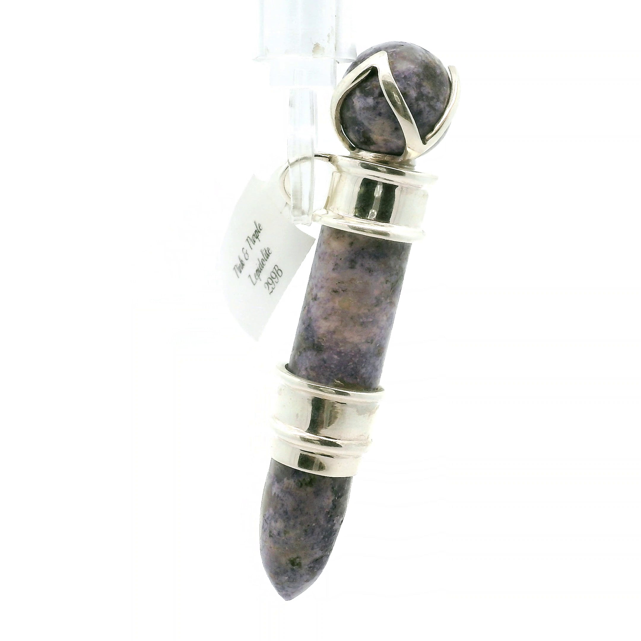 Pink & Purple Lepidolite Wandlet Wand Pendant .925 Silver for Energetic Balance and Purification