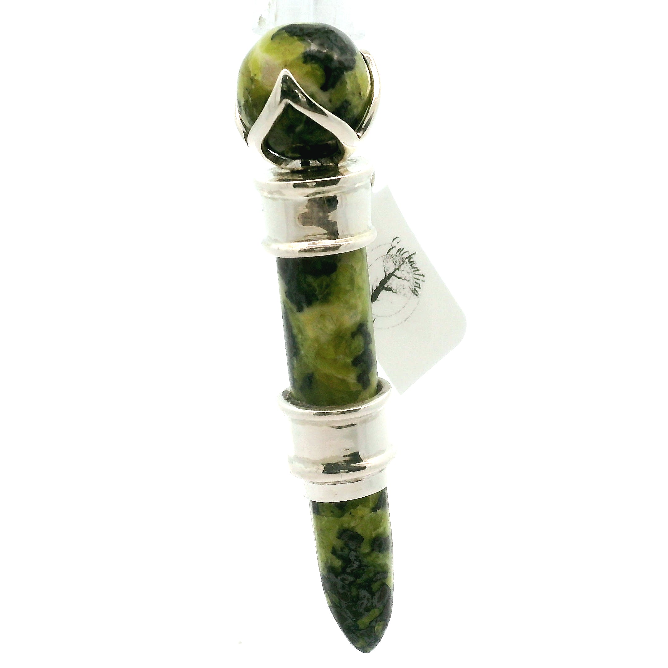 Lizardite Wandlet Wand Pendant .925 Silver for Connecting to Earth and Abundance