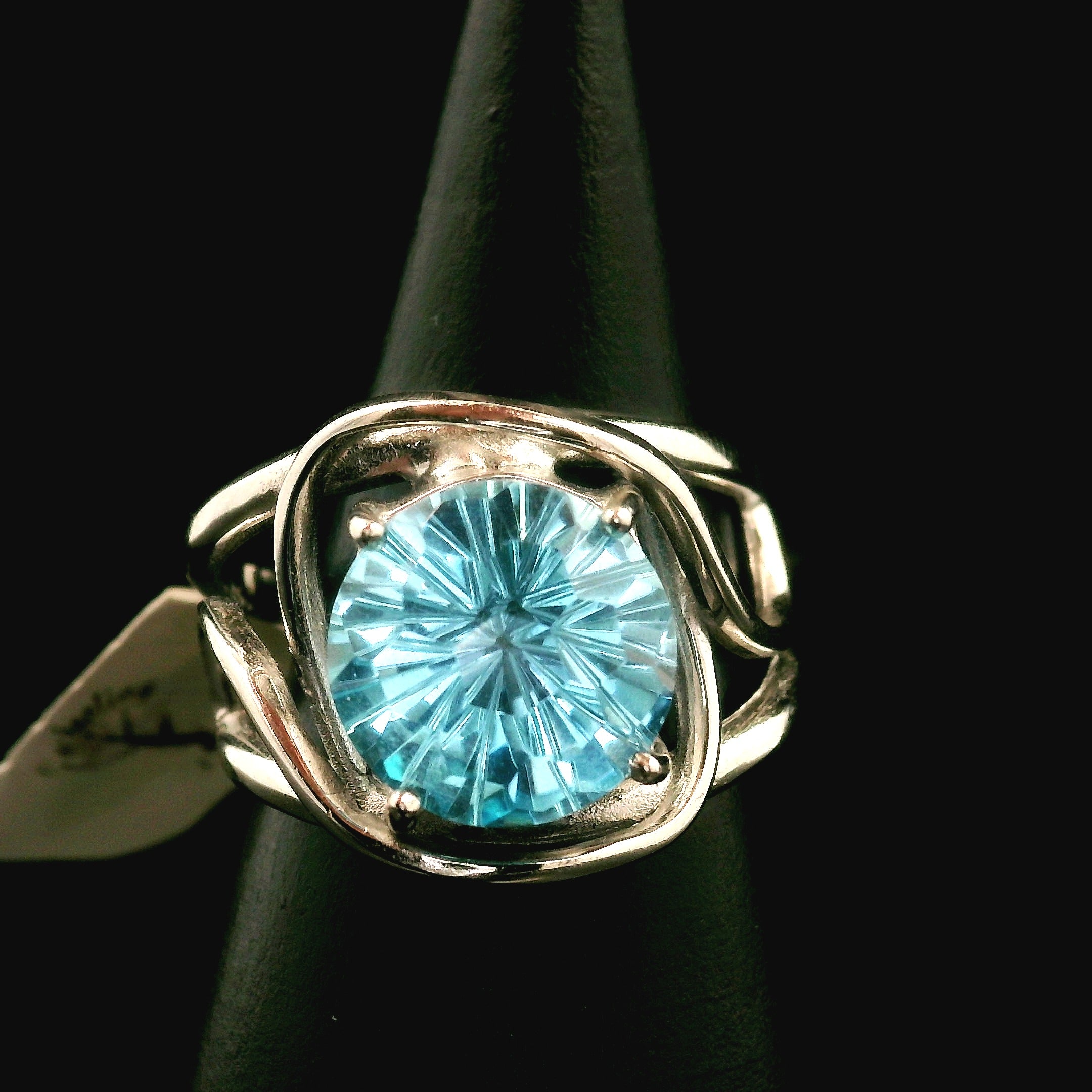 Blue Topaz Cuff Ring .925 Silver for Higher Levels of Awareness, Peaceful Communication and Clarity