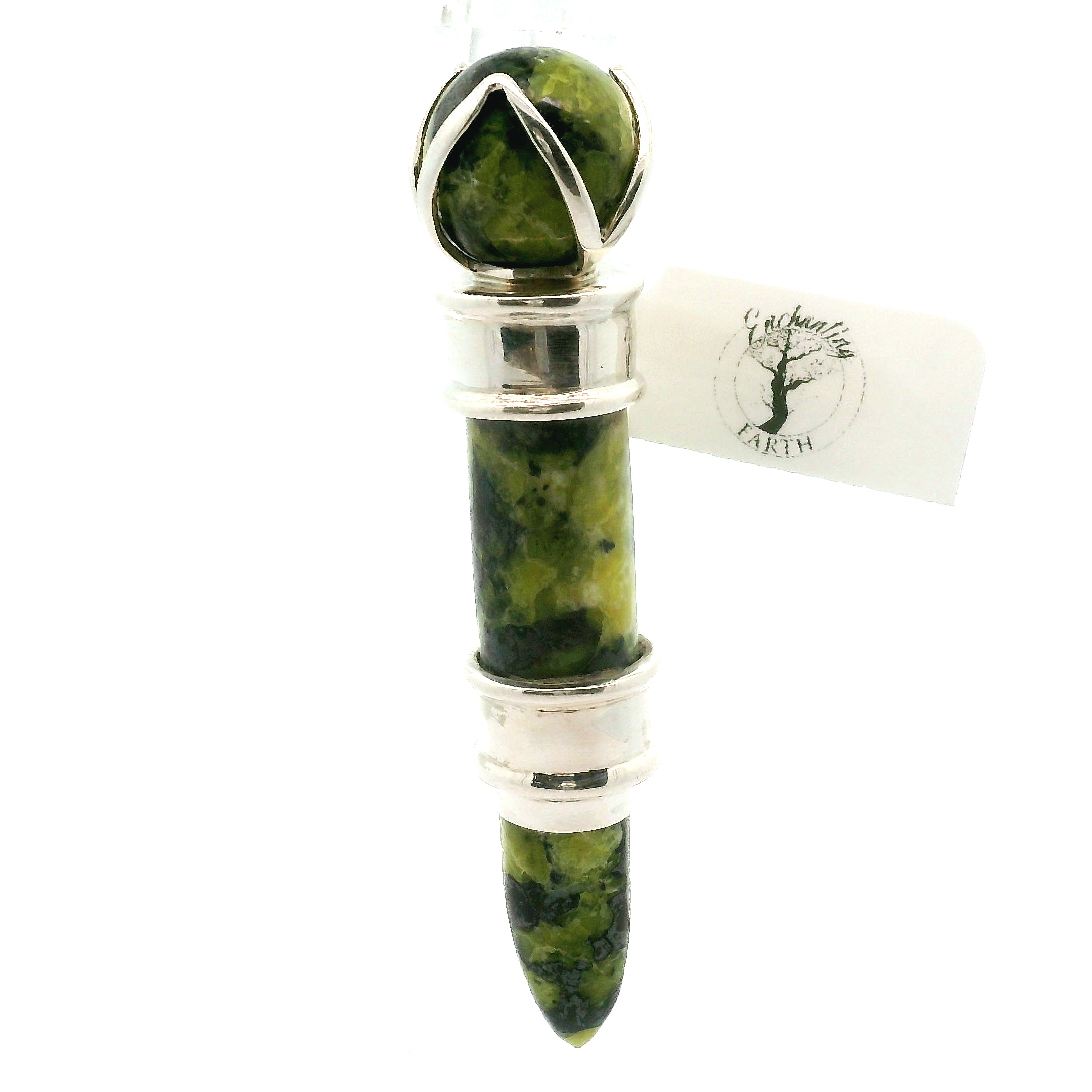 Lizardite Wandlet Wand Pendant .925 Silver for Connecting to Earth and Abundance
