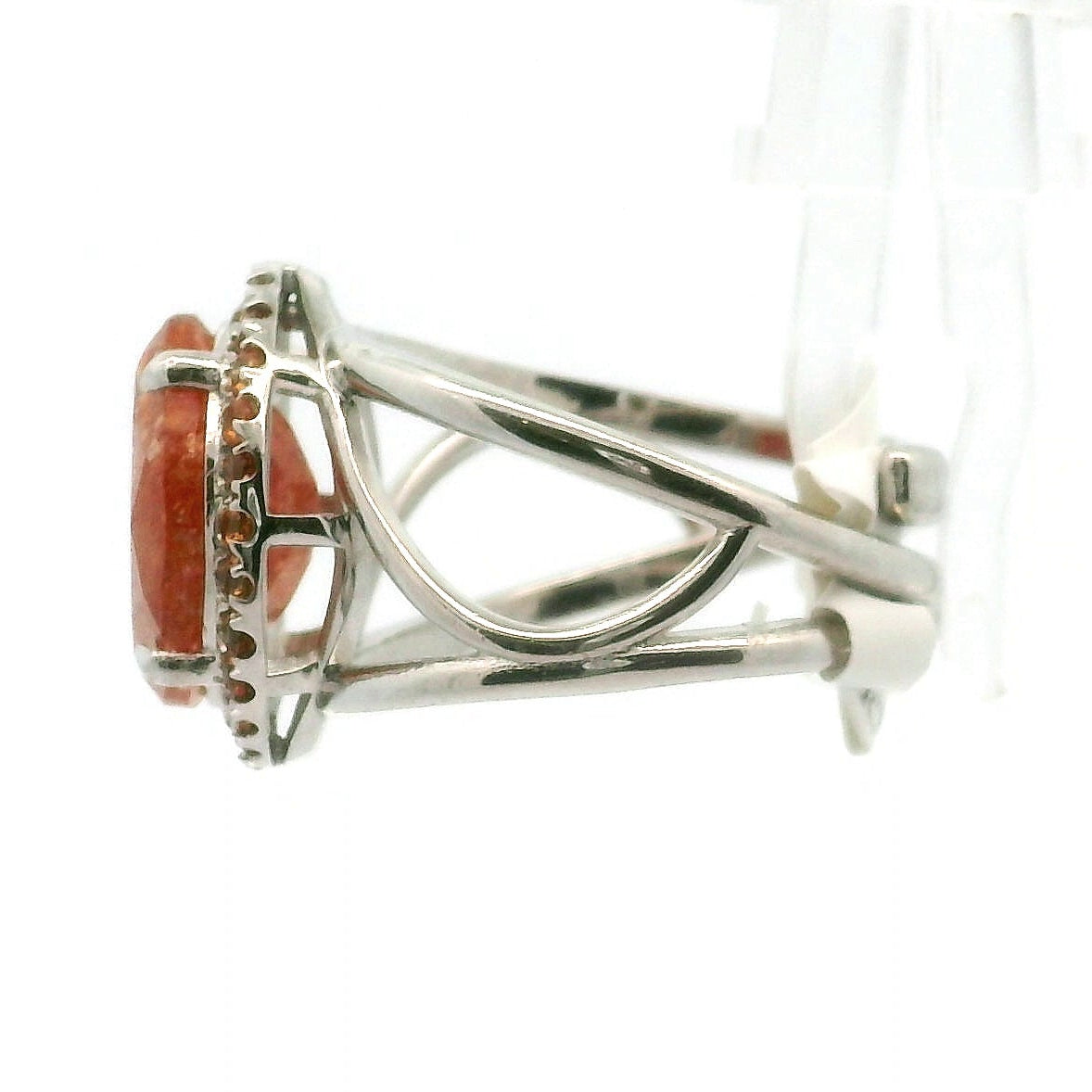 Sunstone and Spessartine Garnet Pavé Cuff Ring .925 Silver for Manifesting Wealth and Abundance