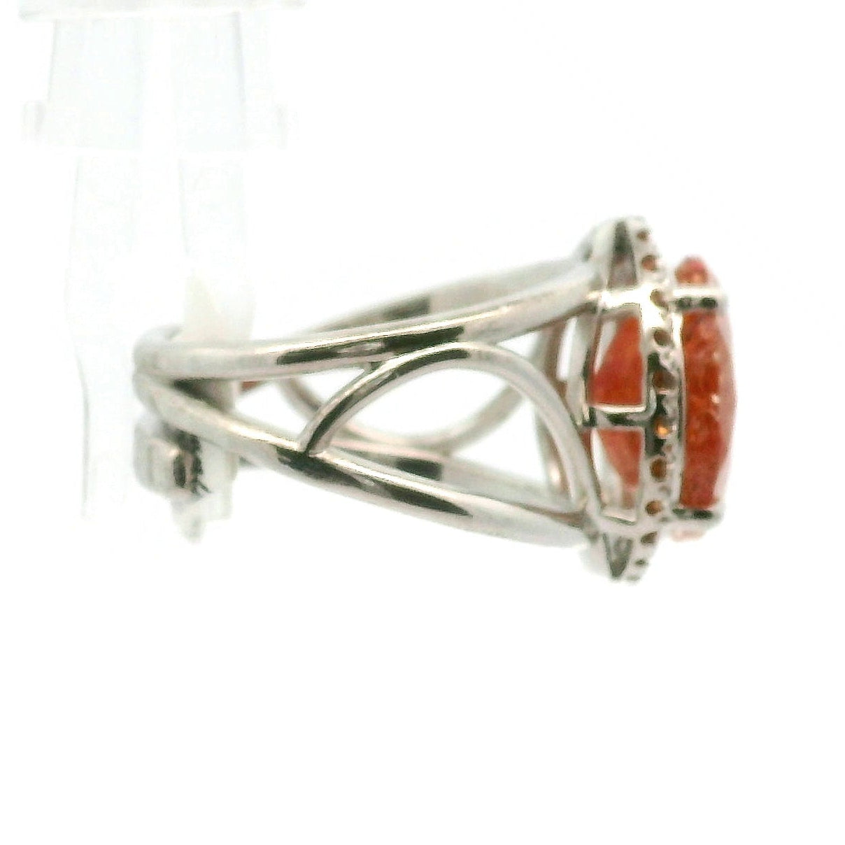 Sunstone and Spessartine Garnet Pavé Cuff Ring .925 Silver for Manifesting Wealth and Abundance