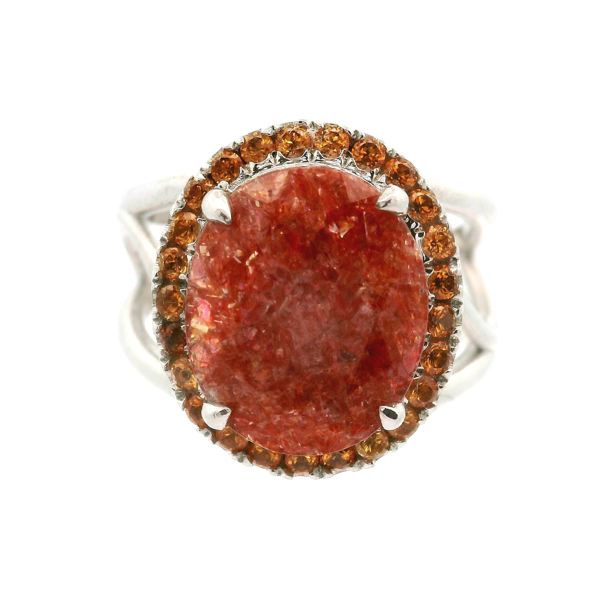 Sunstone and Spessartine Garnet Pavé Cuff Ring .925 Silver for Manifesting Wealth and Abundance