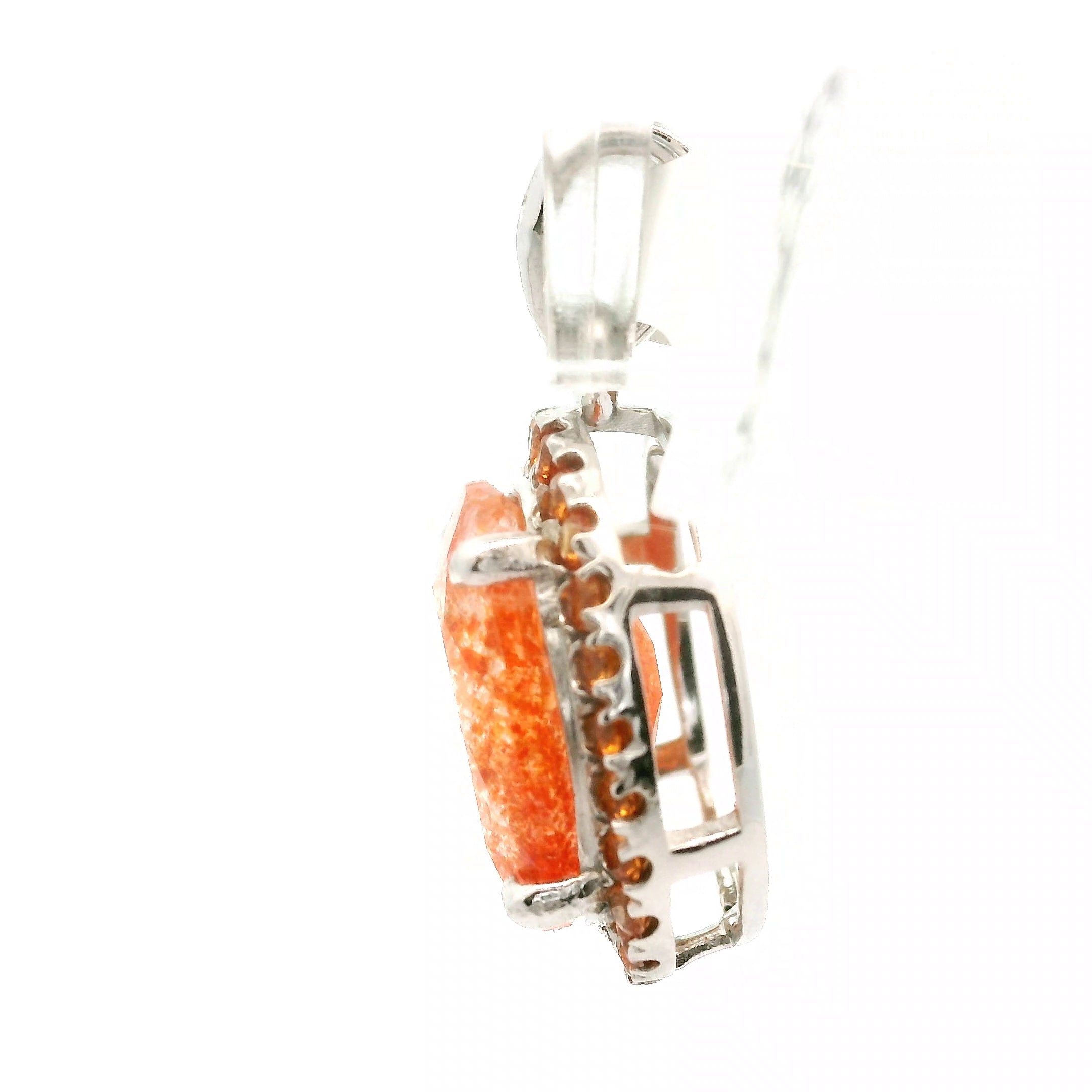 Sunstone and Spessartine Garnet Pavé Pendant .925 Silver for Manifesting Wealth and Abundance