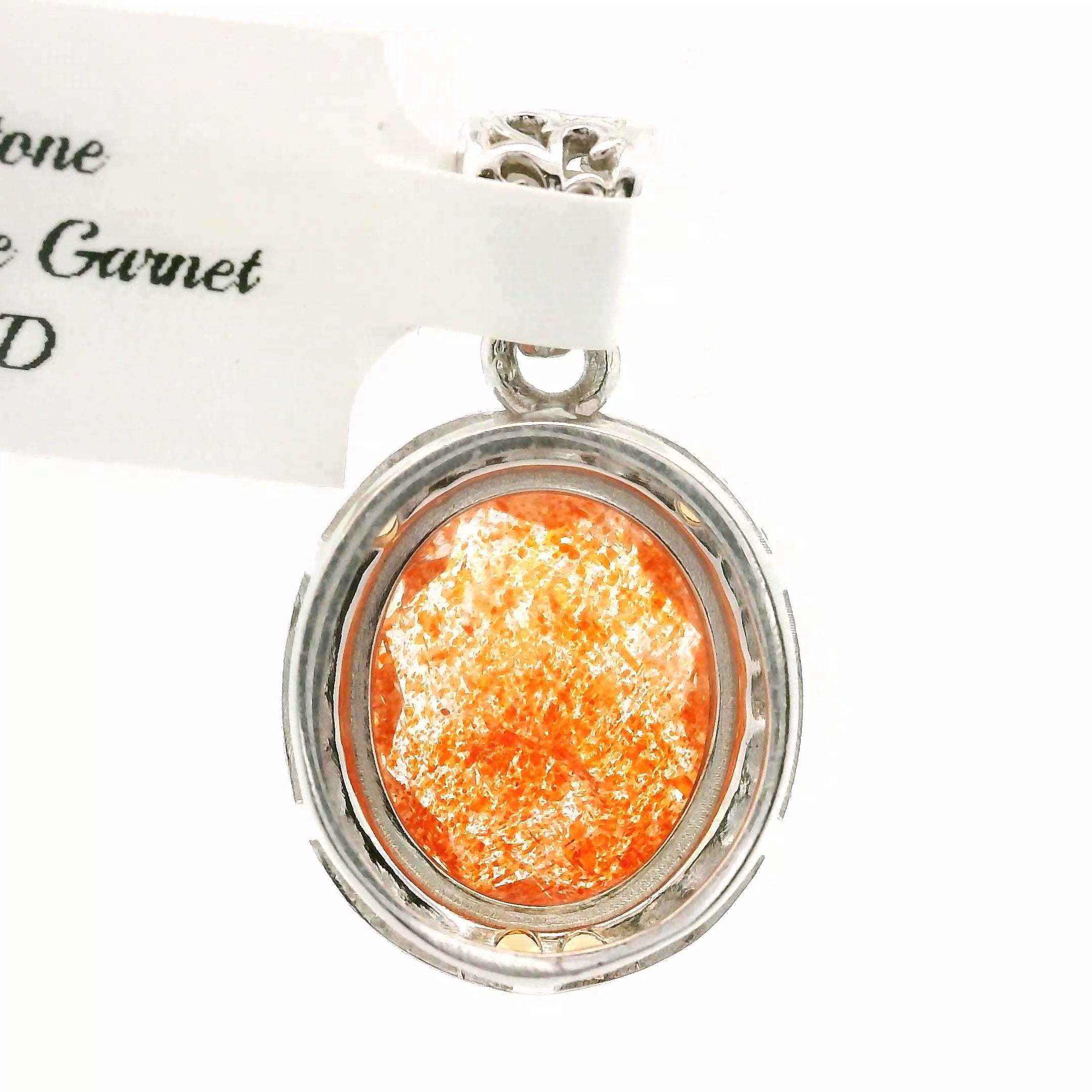 Sunstone and Spessartine Garnet Pavé Pendant .925 Silver for Manifesting Wealth and Abundance