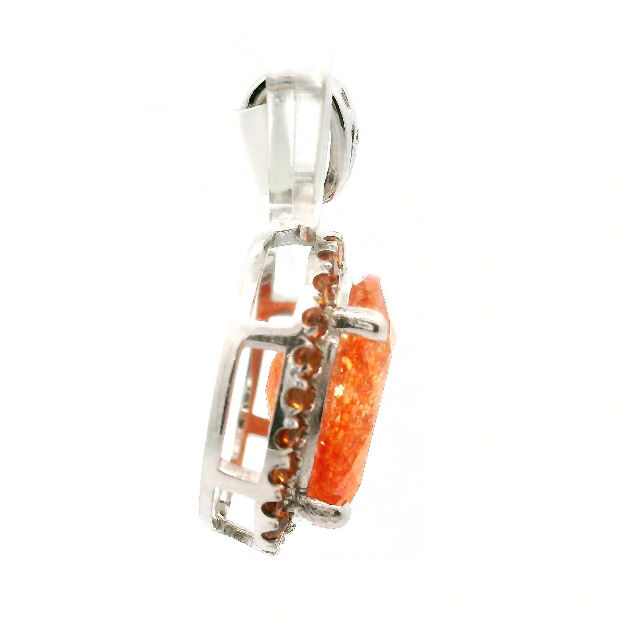 Sunstone and Spessartine Garnet Pavé Pendant .925 Silver for Manifesting Wealth and Abundance