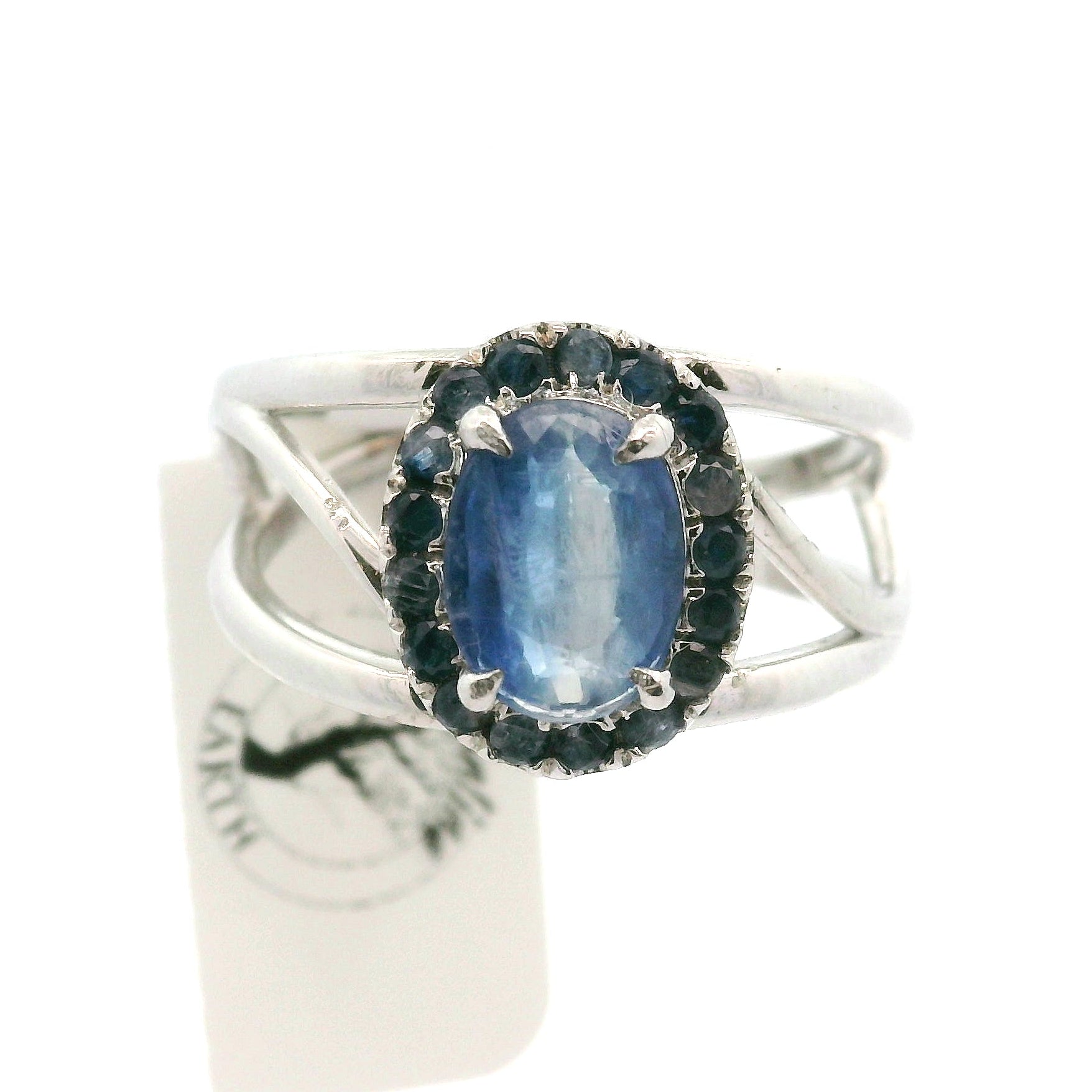 Blue Kyanite Pavé Cuff Ring .925 Silver for Energetic Clearing and Purification